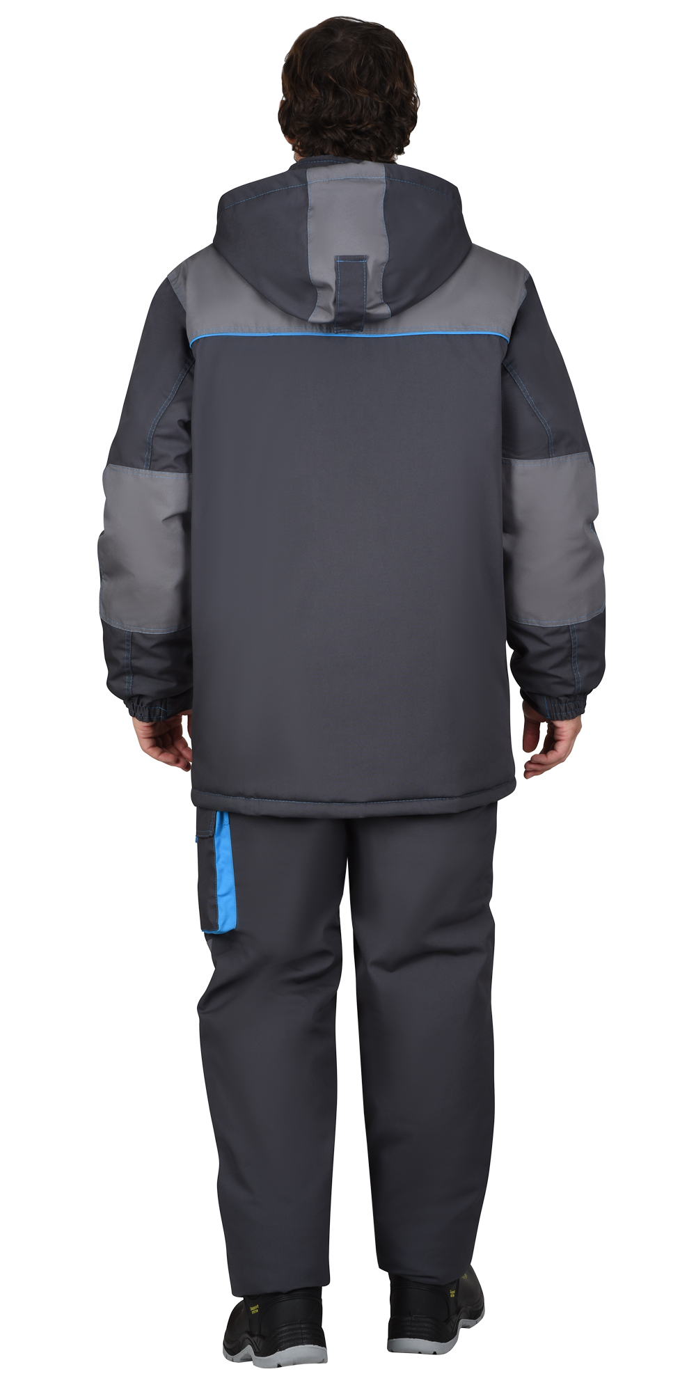 Костюм СИРИУС-ДВИН зимний, куртка удл., п/к т.серый со ср.серым и голубой отделкой Костюм СИРИУС-ДВИН зимний, куртка удл., п/к т.серый со ср.серым и голубой отделкой