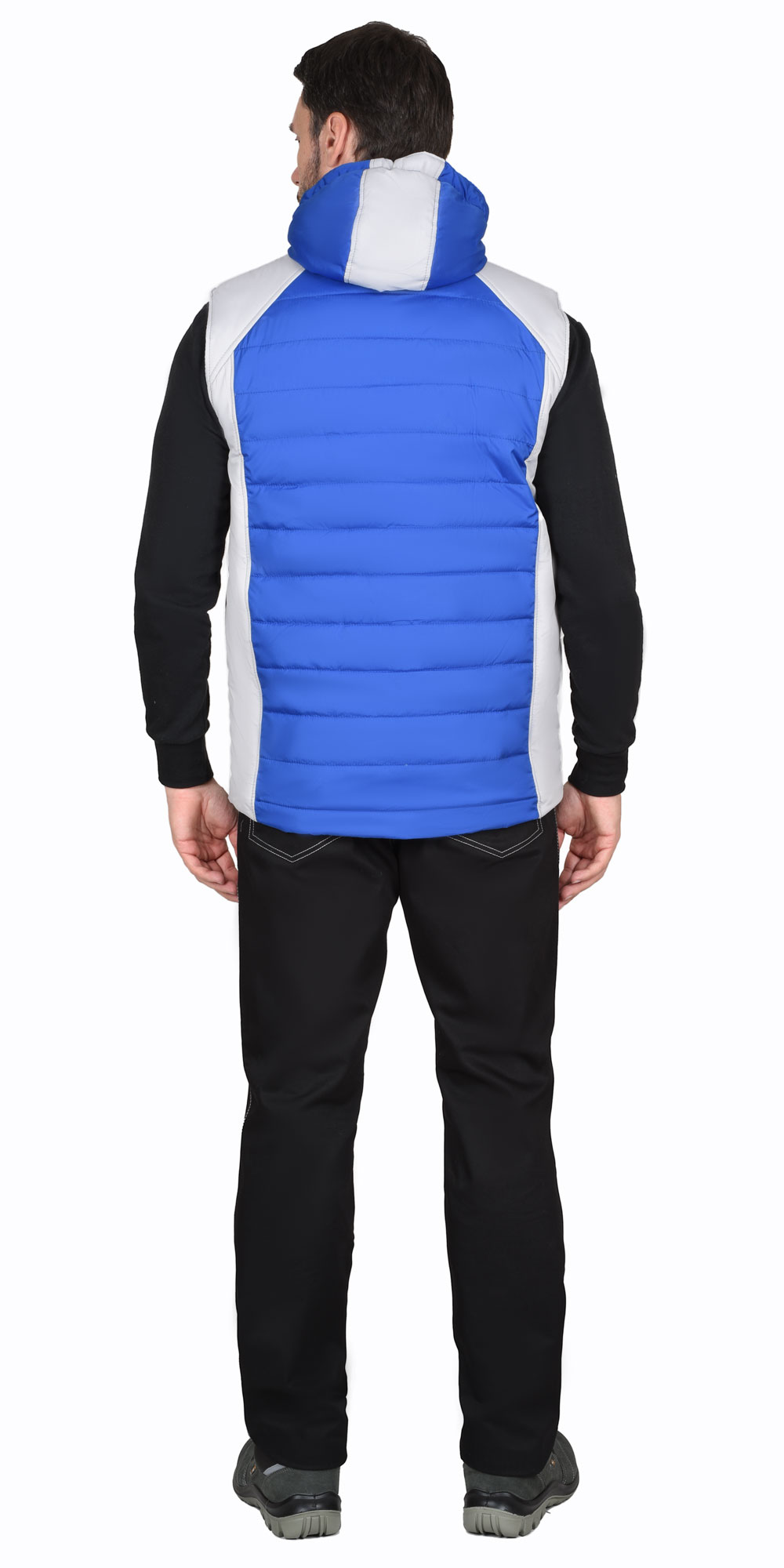 Жилет СИРИУС-УРБАН утепленный с капюшоном васильковый с жемчужным Жилет СИРИУС-УРБАН утепленный с капюшоном васильковый с жемчужным