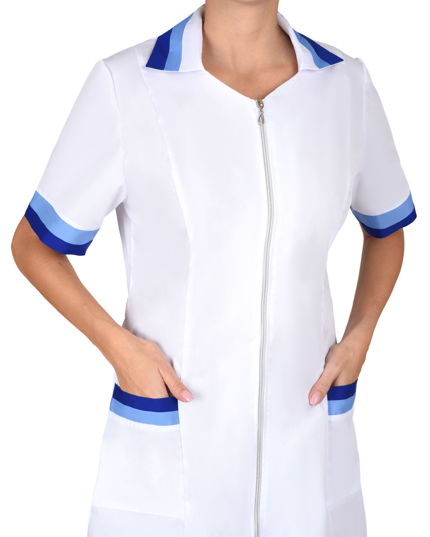 Халат СИРИУС-МИЛА женский белый с голубым и васильковым Халат СИРИУС-МИЛА женский белый с голубым и васильковым