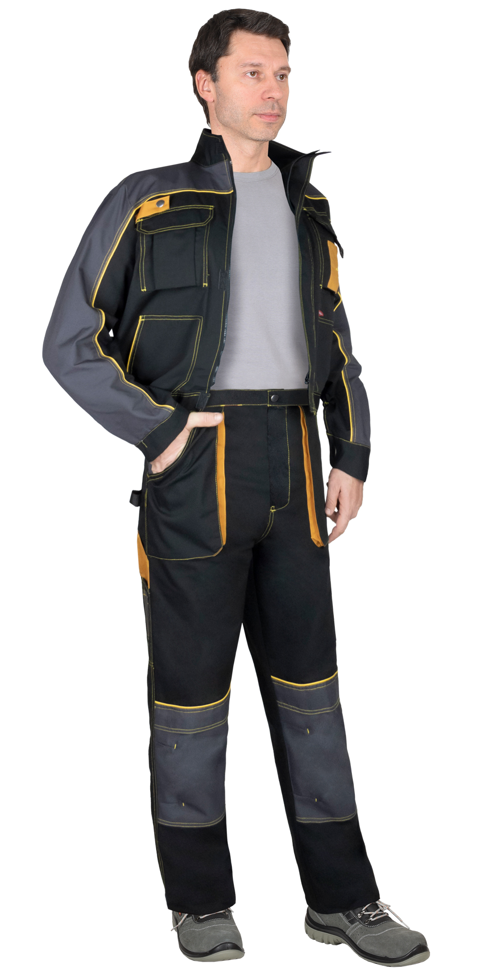 Костюм СИРИУС-АГАТ куртка, брюки, черный с темно-серым Костюм СИРИУС-АГАТ куртка, брюки, черный с темно-серым