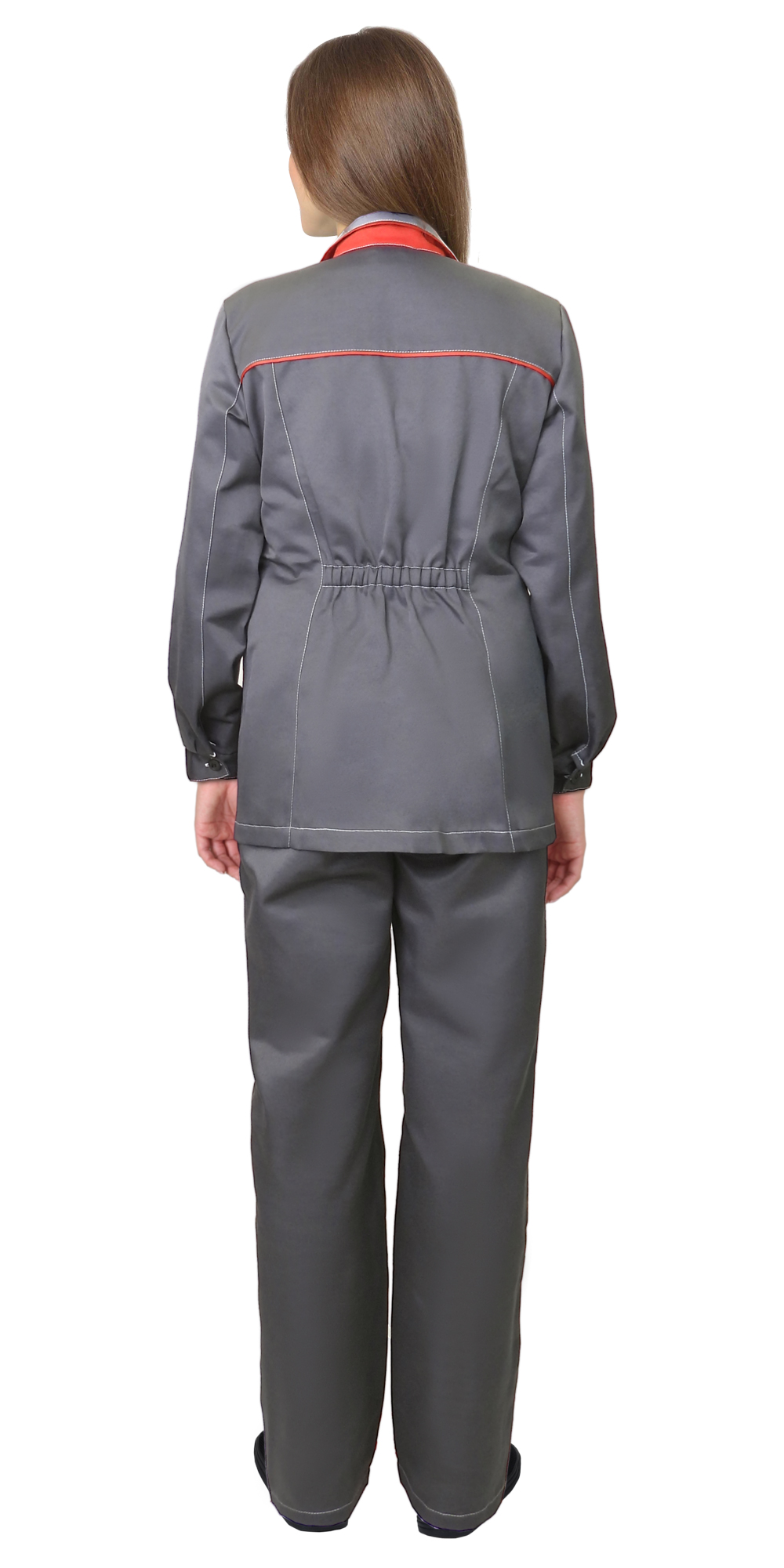 Костюм СИРИУС-ЗОЛУШКА женский, куртка, брюки, темно-серый со светло-серым и красной отделкой Костюм СИРИУС-ЗОЛУШКА женский, куртка, брюки, темно-серый со светло-серым и красной отделкой