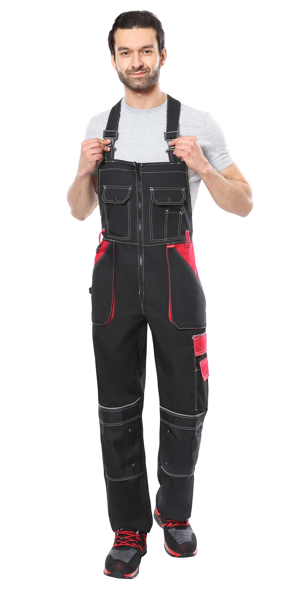 Полукомбинезон СИРИУС-АГАТ черный с красным пл. 260 г/кв.м. ВО отделка Полукомбинезон СИРИУС-АГАТ черный с красным пл. 260 г/кв.м. ВО отделка