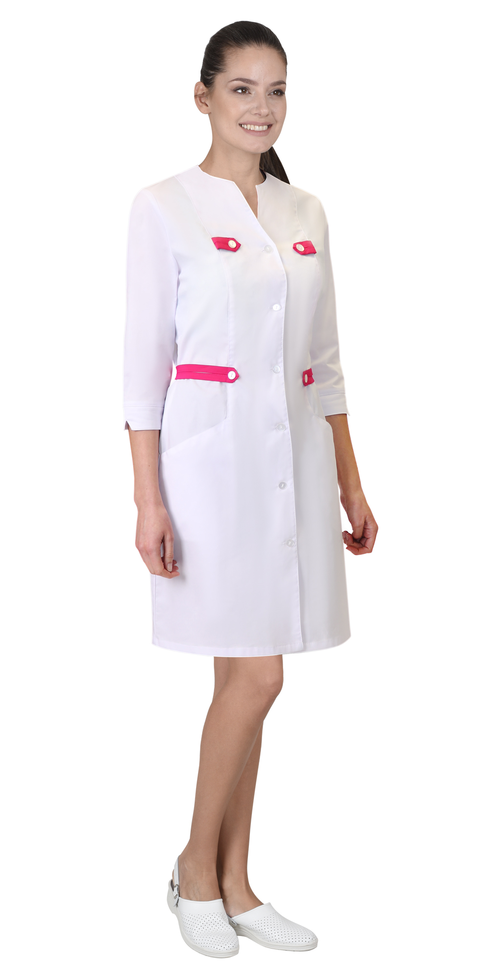 Халат СИРИУС-БРАЙТЛИ женский белый с фуксией Халат СИРИУС-БРАЙТЛИ женский белый с фуксией