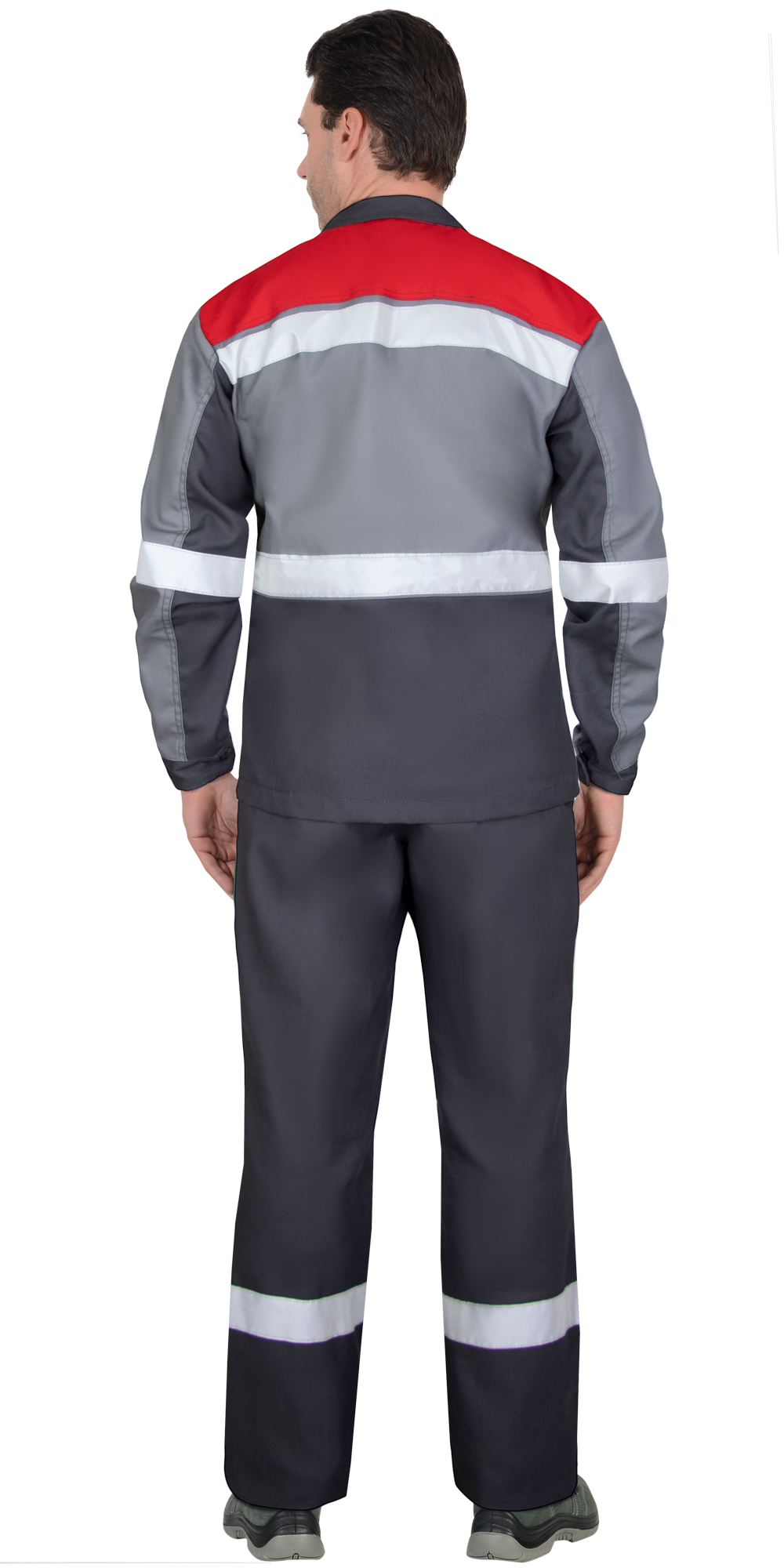 Костюм СИРИУС-ПАРИТЕТ куртка удлиненная, брюки, темно-серый со средне-серым, красным и СОП Костюм СИРИУС-ПАРИТЕТ куртка удлиненная, брюки, темно-серый со средне-серым, красным и СОП