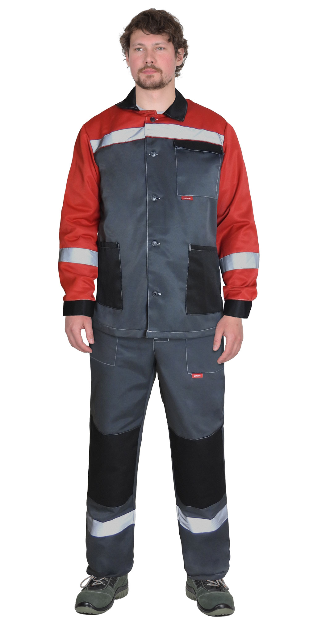 Костюм СИРИУС-ПРОФИЛЬ куртка, брюки, темно-серый с красным с черной отделкой и СОП Костюм СИРИУС-ПРОФИЛЬ куртка, брюки, темно-серый с красным с черной отделкой и СОП