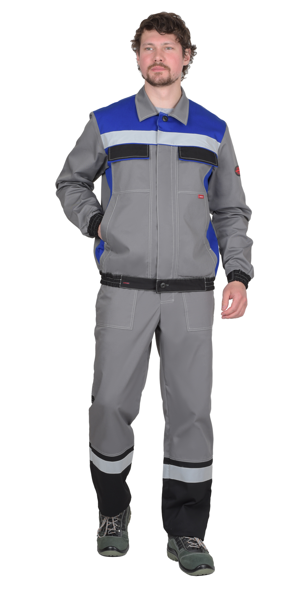 Костюм СИРИУС-МАСТЕР куртка короткая, п/к, средне-серый с васильком с СОП Костюм СИРИУС-МАСТЕР куртка короткая, п/к, средне-серый с васильком с СОП