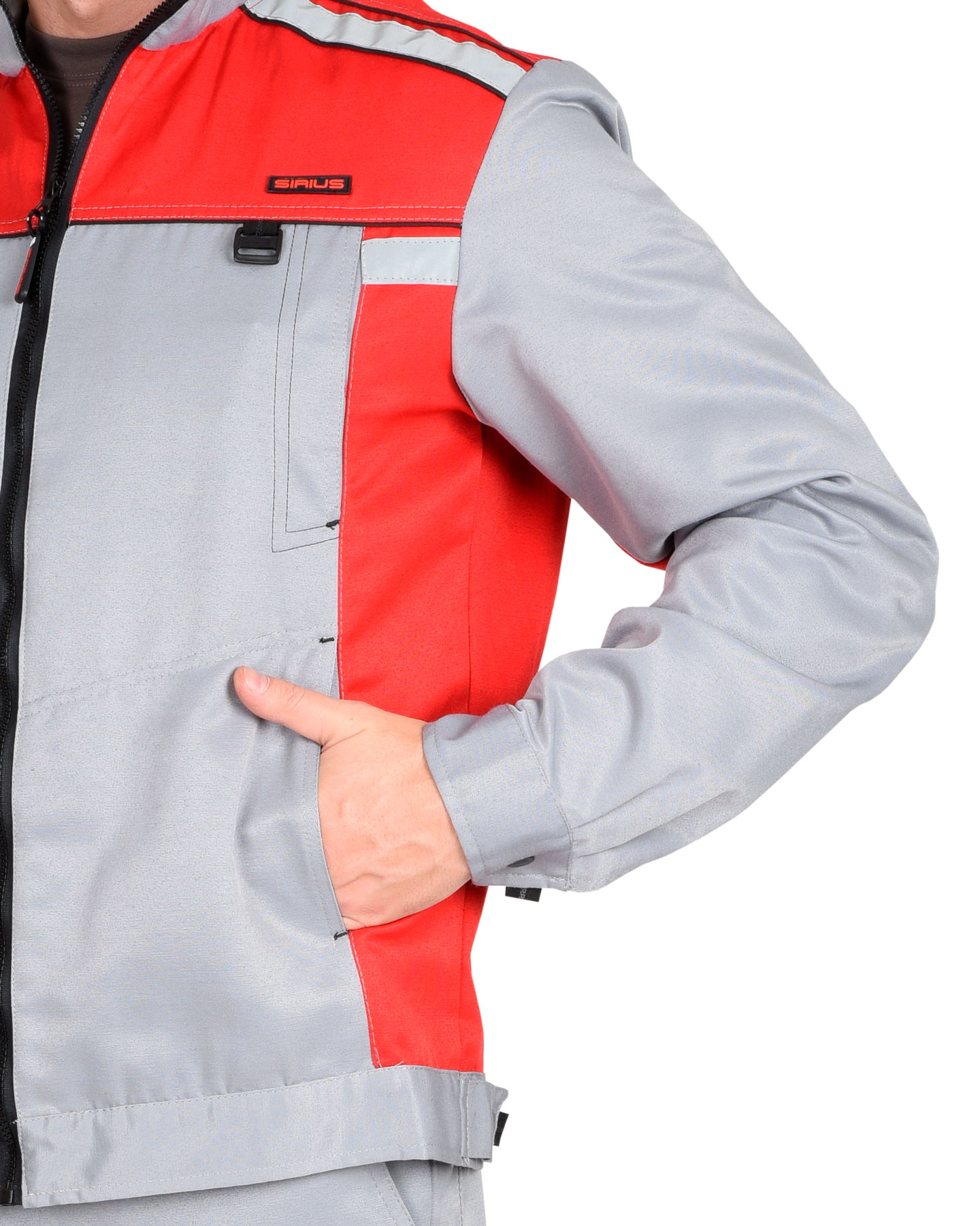 Костюм СИРИУС-ПРАКТИК-1 куртка, п/к св. серрый с красным Костюм СИРИУС-ПРАКТИК-1 куртка, п/к св. серрый с красным