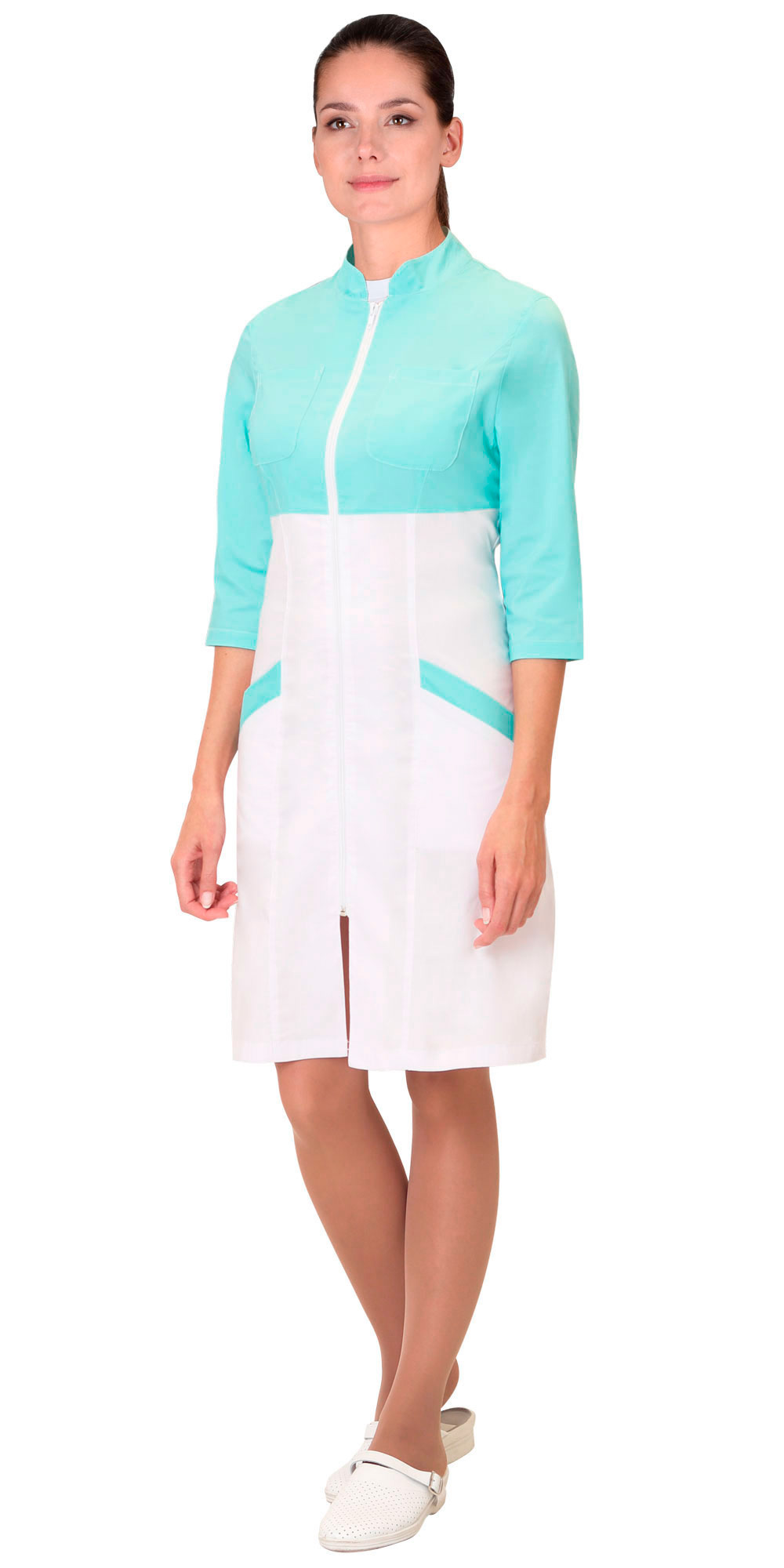 Халат СИРИУС-ДЕЛИЯ женский белый с мятным Халат СИРИУС-ДЕЛИЯ женский белый с мятным