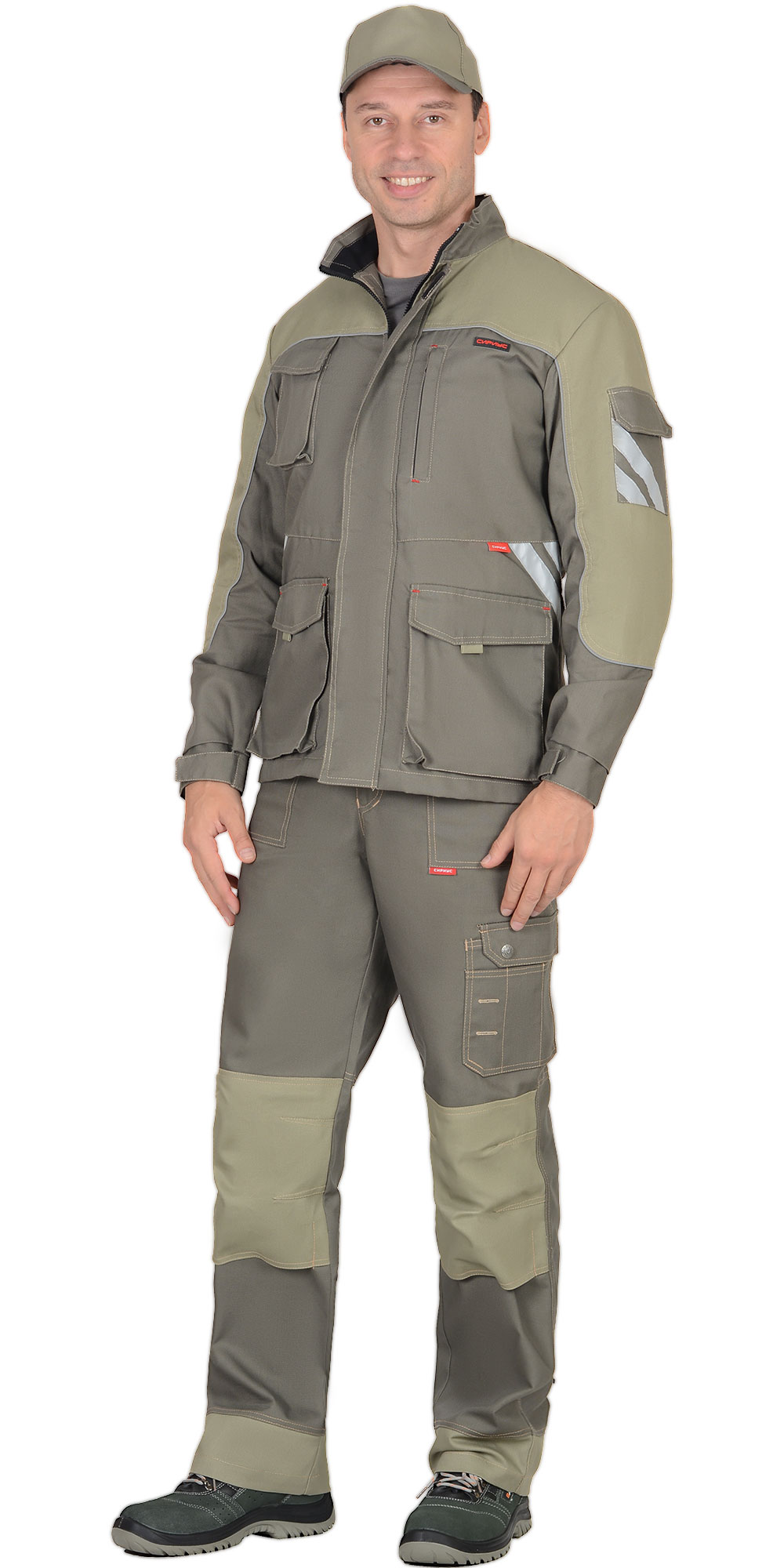 Костюм СИРИУС-ВЕСТ-ВОРК куртка дл, п/к т.оливковый со св.оливковым пл. 275 г/кв.м Костюм СИРИУС-ВЕСТ-ВОРК куртка дл, п/к т.оливковый со св.оливковым пл. 275 г/кв.м