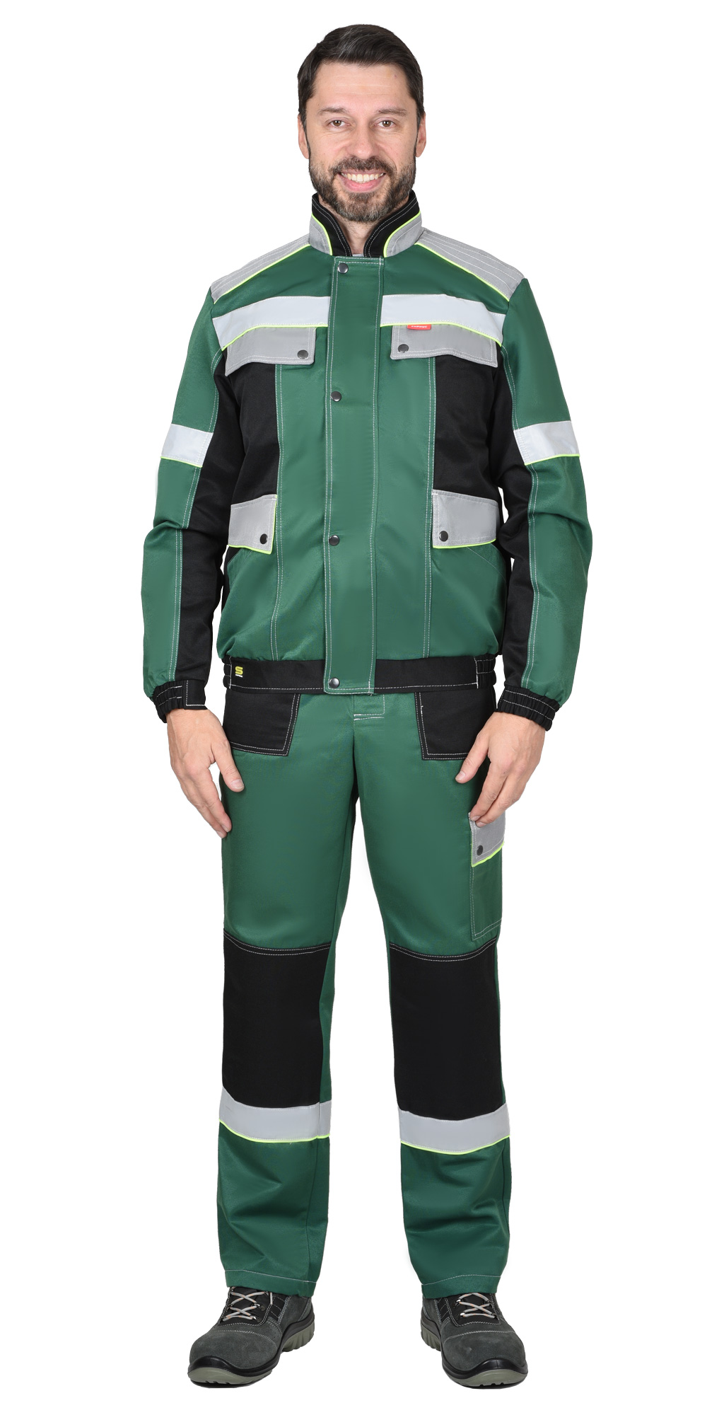 Костюм СИРИУС-ПОЛИНОМ муж., кур. кор., п/к. зеленый с черным и св.серым и СОП 50мм Костюм СИРИУС-ПОЛИНОМ муж., кур. кор., п/к. зеленый с черным и св.серым и СОП 50мм