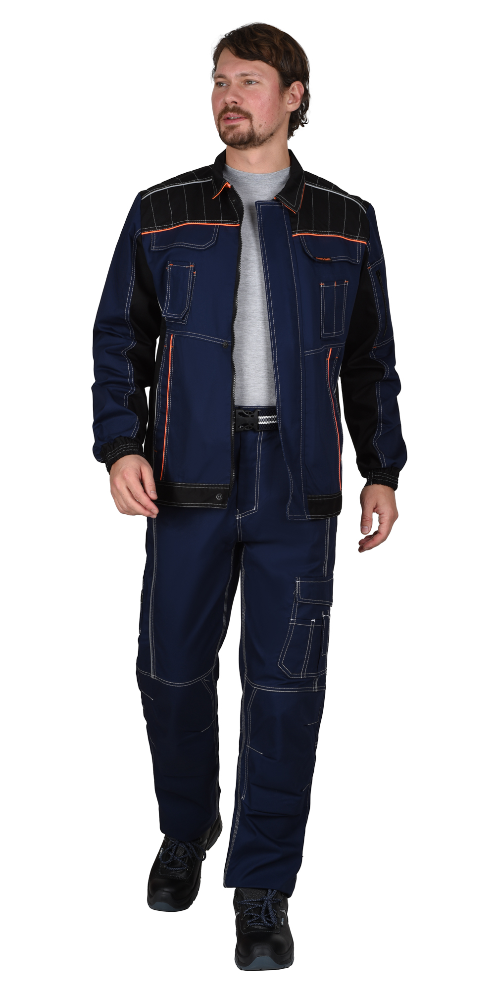 Костюм СИРИУС-ПРЕСТИЖ куртка, брюки, синий с черным и оранжевой отделкой Костюм СИРИУС-ПРЕСТИЖ куртка, брюки, синий с черным и оранжевой отделкой