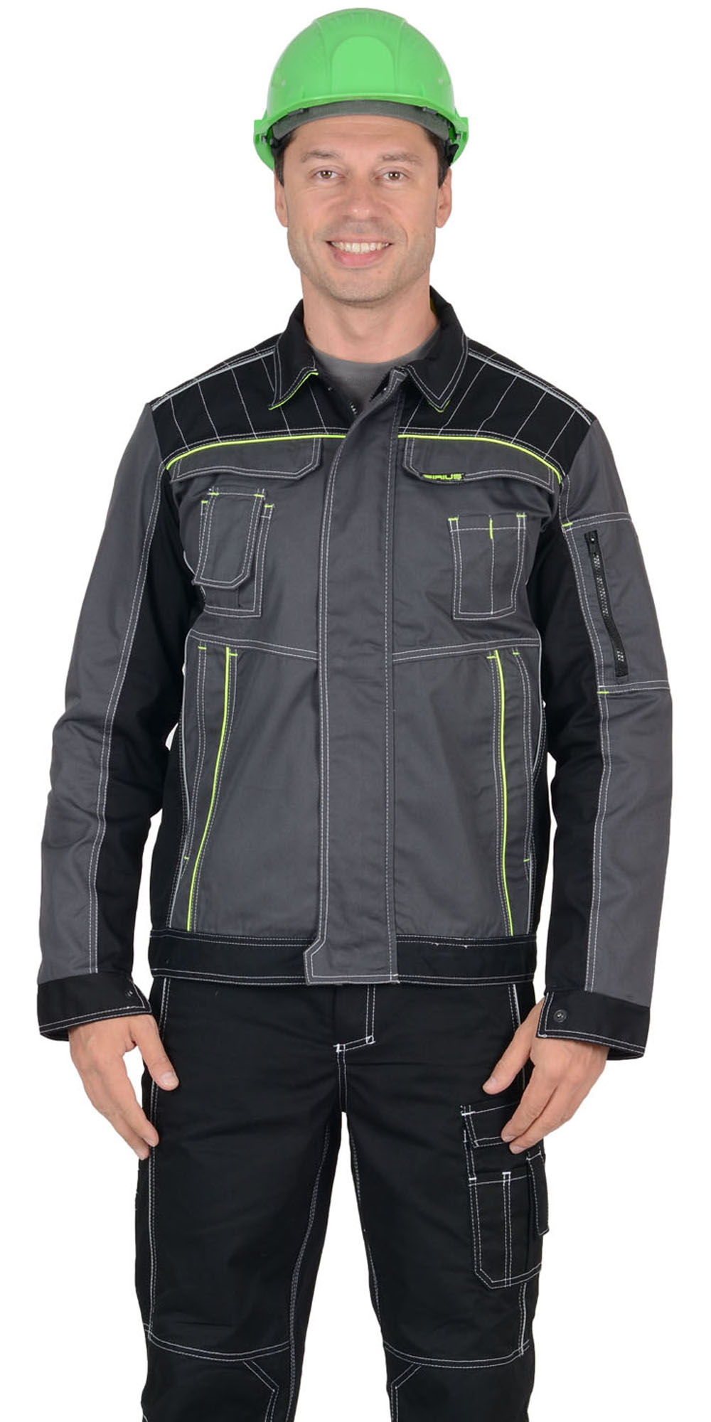 Куртка СИРИУС-ПРЕСТИЖ короткая, темно-серая с лимонным кантом Куртка СИРИУС-ПРЕСТИЖ короткая, темно-серая с лимонным кантом