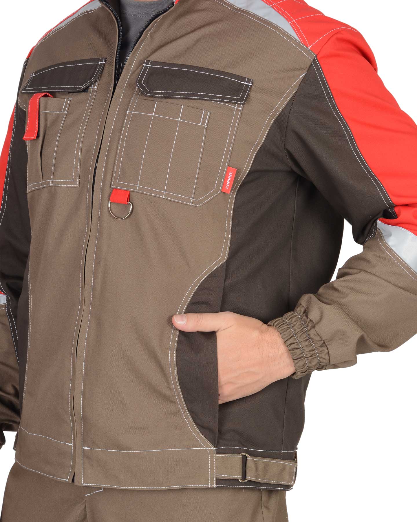 Костюм СИРИУС-ФАВОРИТ-МЕГА куртка, п/к, светло-коричневый с коричневым, красным и СОП Костюм СИРИУС-ФАВОРИТ-МЕГА куртка, п/к, светло-коричневый с коричневым, красным и СОП