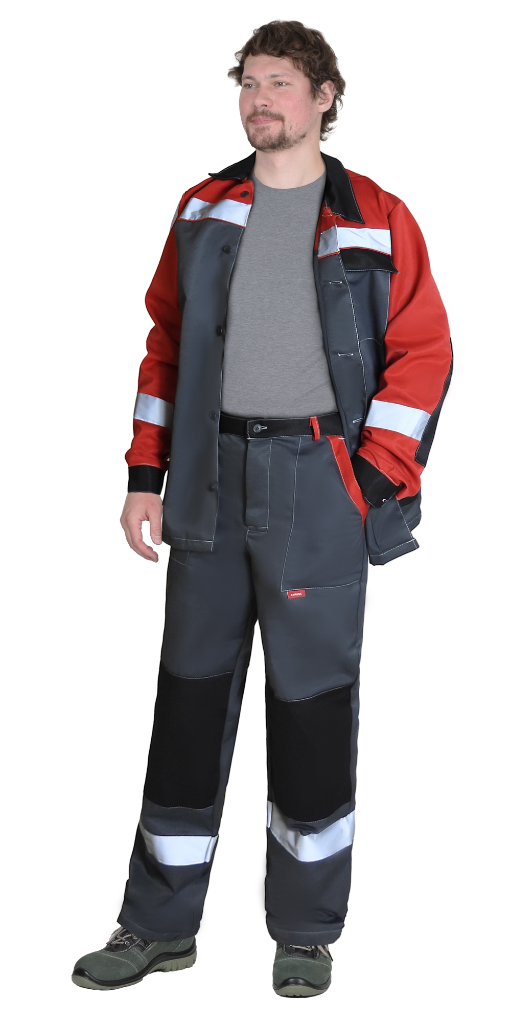 Костюм СИРИУС-ПРОФИЛЬ куртка, брюки, темно-серый с красным с черной отделкой и СОП Костюм СИРИУС-ПРОФИЛЬ куртка, брюки, темно-серый с красным с черной отделкой и СОП