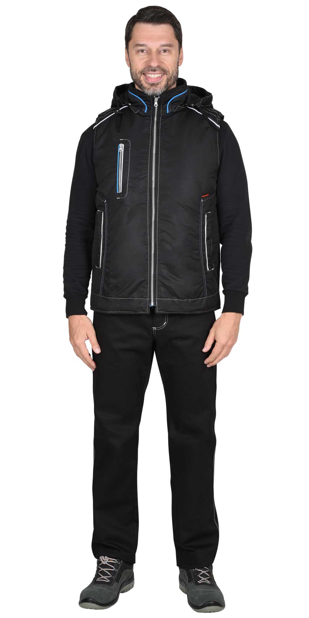 Жилет СИРИУС-АЛЕКС утепленный с капюшоном чёрный Жилет СИРИУС-АЛЕКС утепленный с капюшоном чёрный