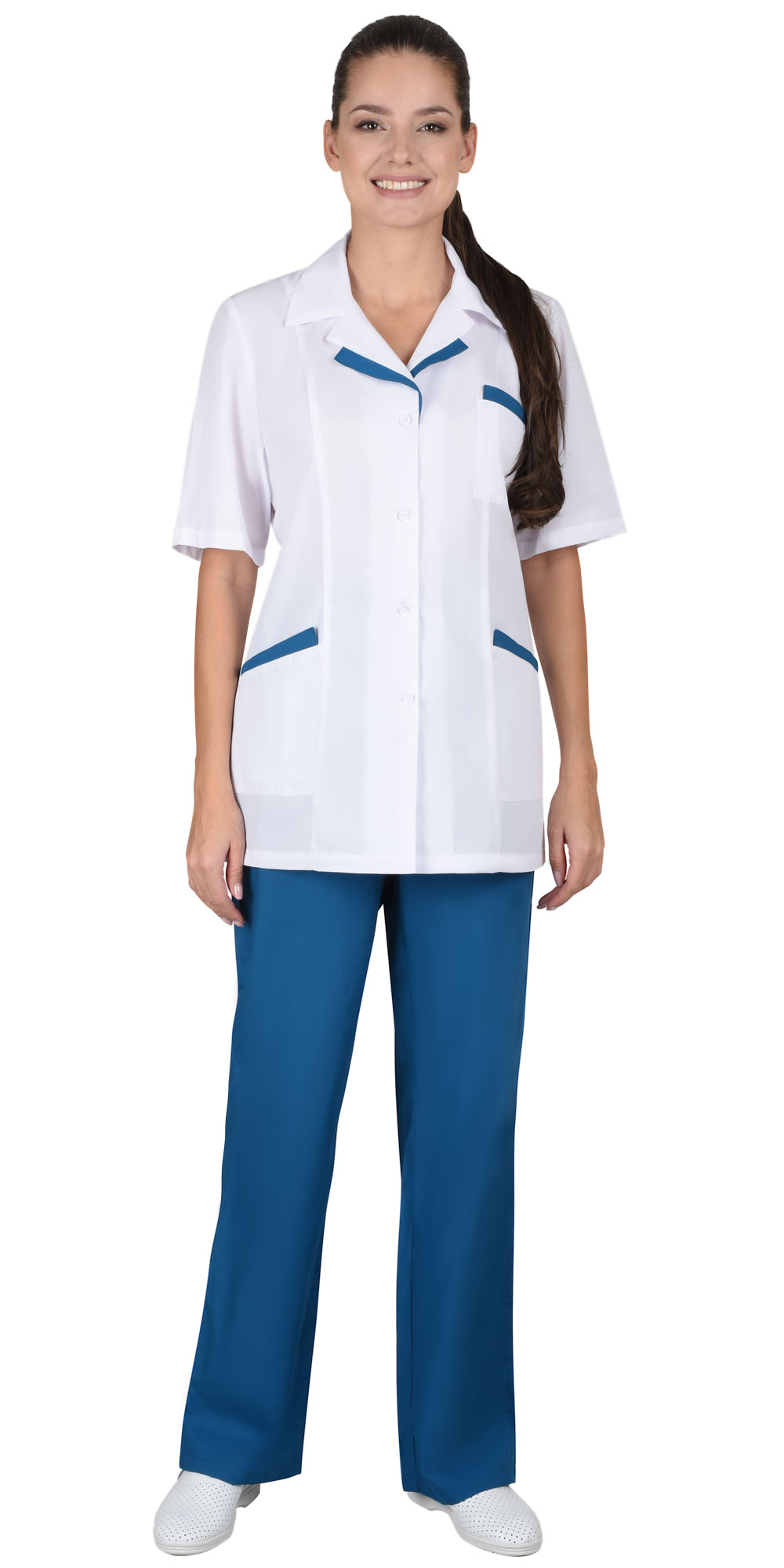 Костюм СИРИУС-ЛИЗА женский белый с тёмно-бирюзовым (СТ) Костюм СИРИУС-ЛИЗА женский белый с тёмно-бирюзовым (СТ)