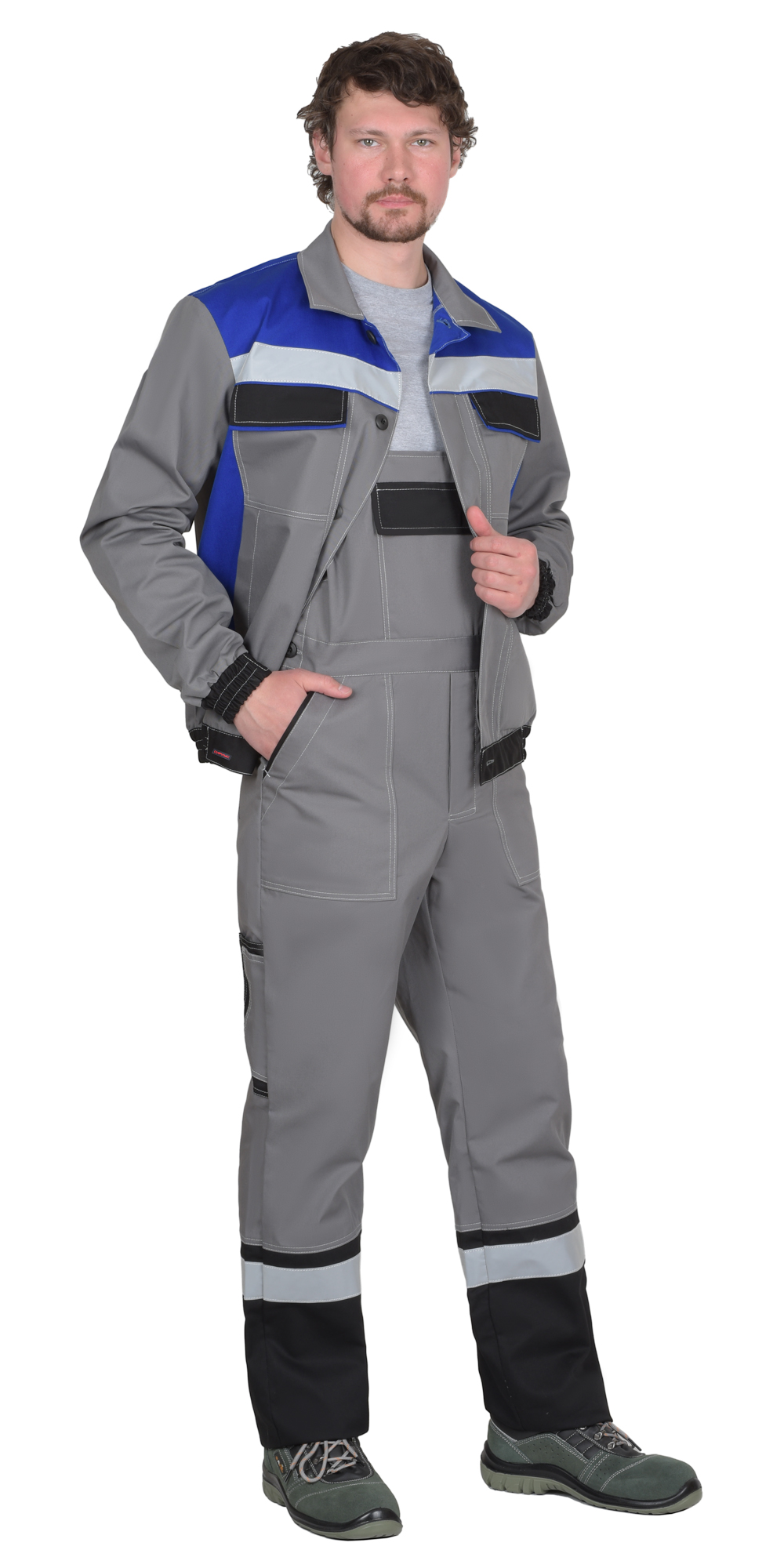 Костюм СИРИУС-МАСТЕР куртка короткая, п/к, средне-серый с васильком с СОП Костюм СИРИУС-МАСТЕР куртка короткая, п/к, средне-серый с васильком с СОП