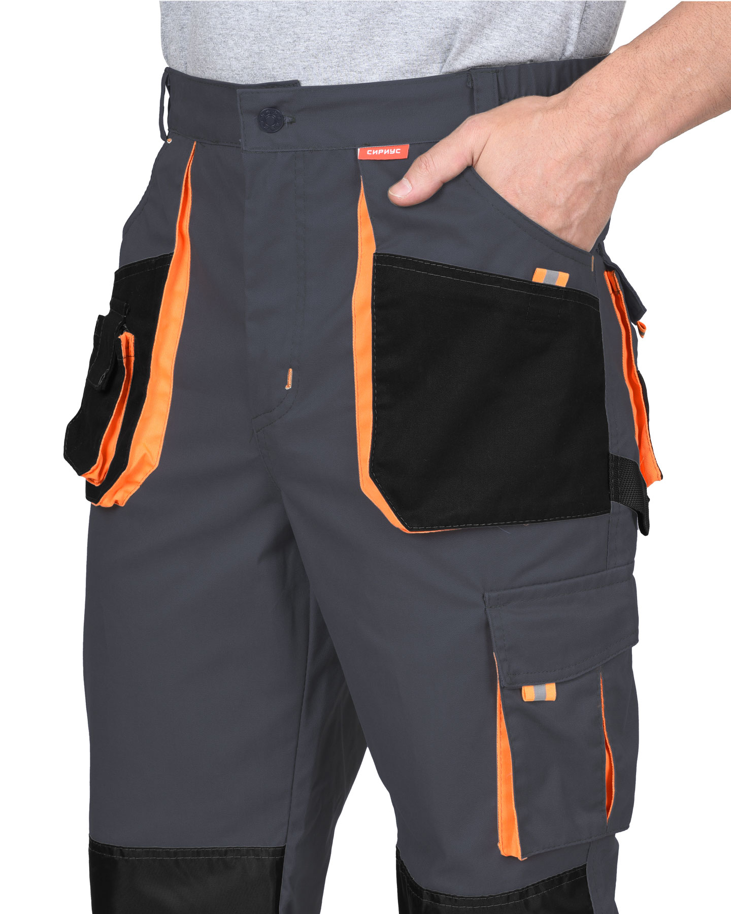 Брюки СИРИУС-МАНХЕТТЕН т.серый с оранж. и черным тк. стрейч пл. 250 г/кв.м Брюки СИРИУС-МАНХЕТТЕН т.серый с оранж. и черным тк. стрейч пл. 250 г/кв.м