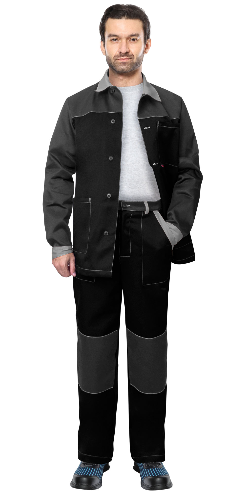 Костюм СИРИУС-АСПЕКТ куртка длин., брюки, черный с темно-серым и светло-серой отделкой Костюм СИРИУС-АСПЕКТ куртка длин., брюки, черный с темно-серым и светло-серой отделкой