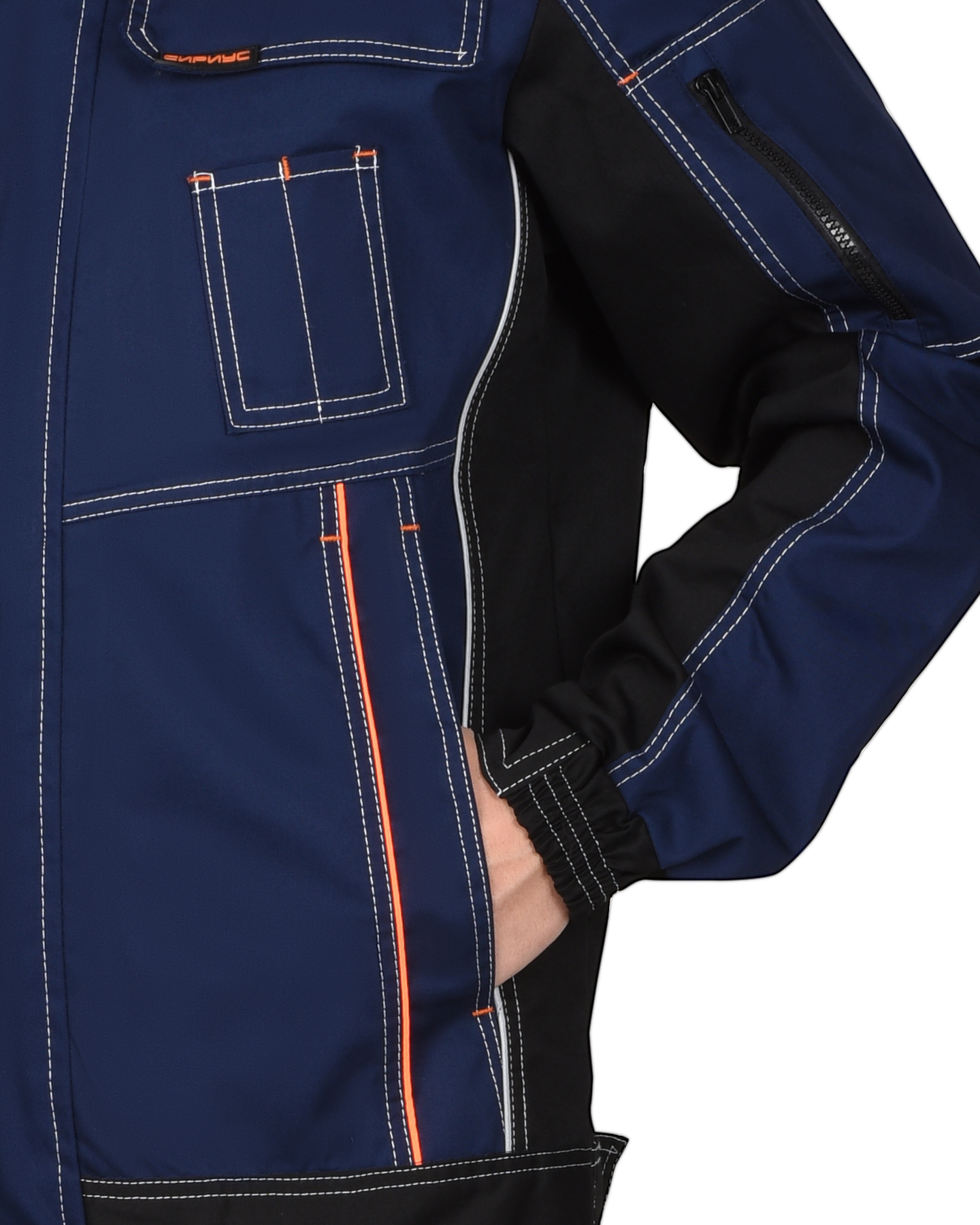 Куртка СИРИУС-ПРЕСТИЖ кор., синяя с черным и оранжевой отделкой Куртка СИРИУС-ПРЕСТИЖ кор., синяя с черным и оранжевой отделкой