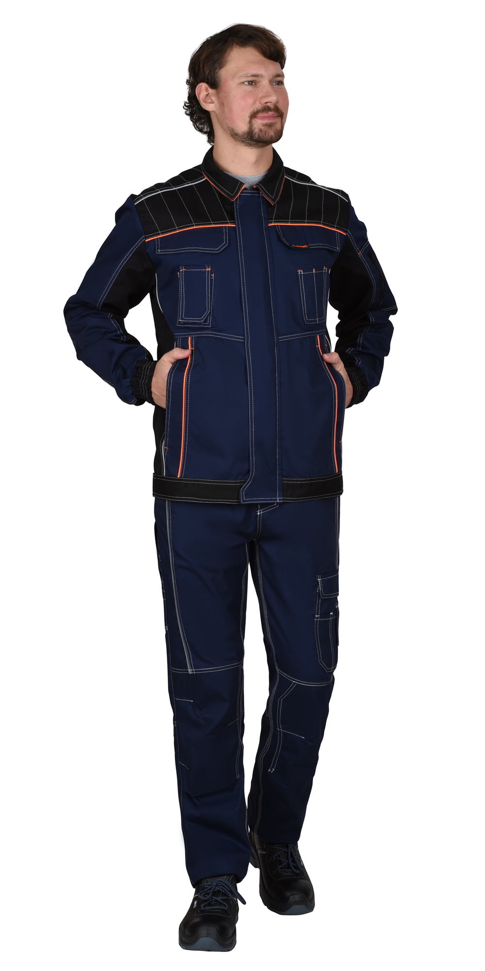 Куртка СИРИУС-ПРЕСТИЖ кор., синяя с черным и оранжевой отделкой Куртка СИРИУС-ПРЕСТИЖ кор., синяя с черным и оранжевой отделкой