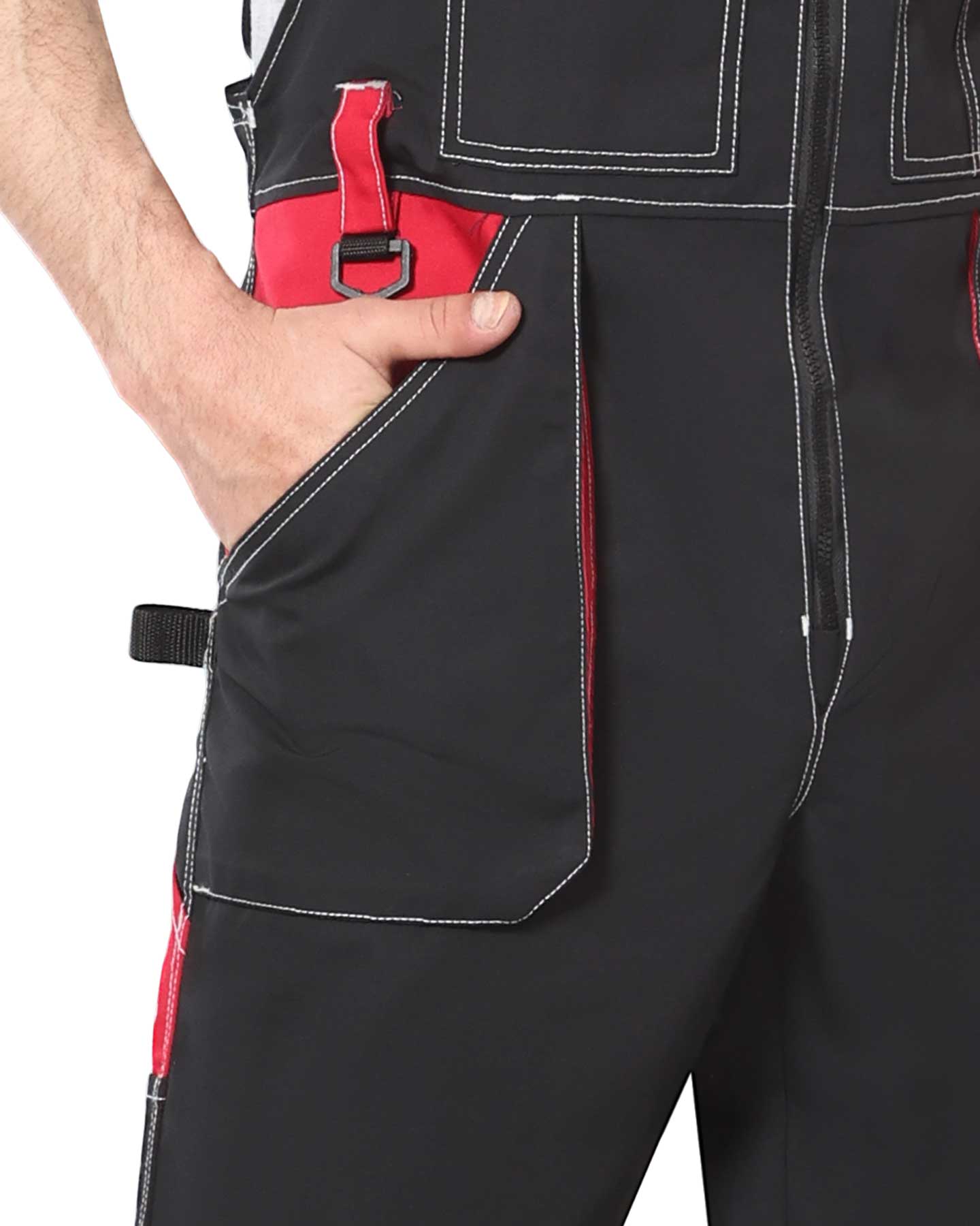 Полукомбинезон СИРИУС-АГАТ черный с красным пл. 260 г/кв.м. ВО отделка Полукомбинезон СИРИУС-АГАТ черный с красным пл. 260 г/кв.м. ВО отделка