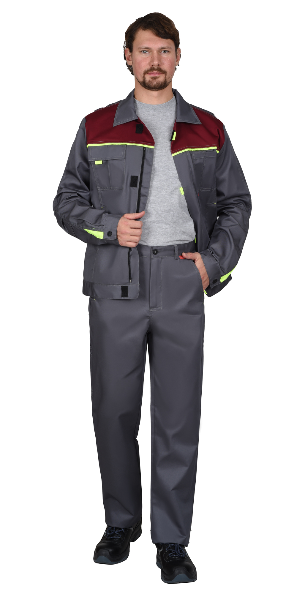 Костюм СИРИУС-ФАВОРИТ куртка, брюки серый с бордовым Костюм СИРИУС-ФАВОРИТ куртка, брюки серый с бордовым