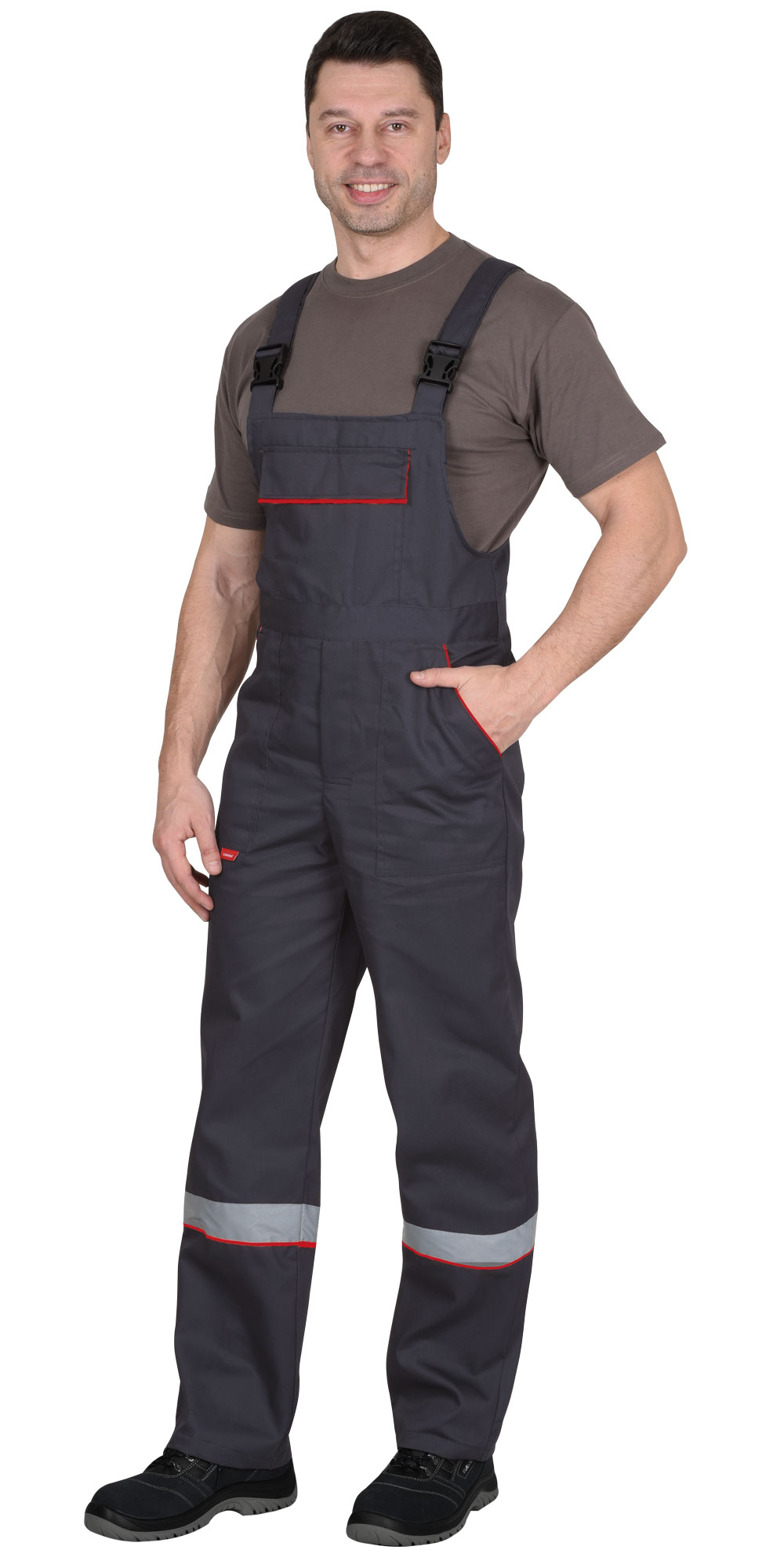 Костюм СИРИУС-МАСТЕР летний: куртка, полукомбинезон, темно-серый с красной отделкой Костюм СИРИУС-МАСТЕР летний: куртка, полукомбинезон, темно-серый с красной отделкой