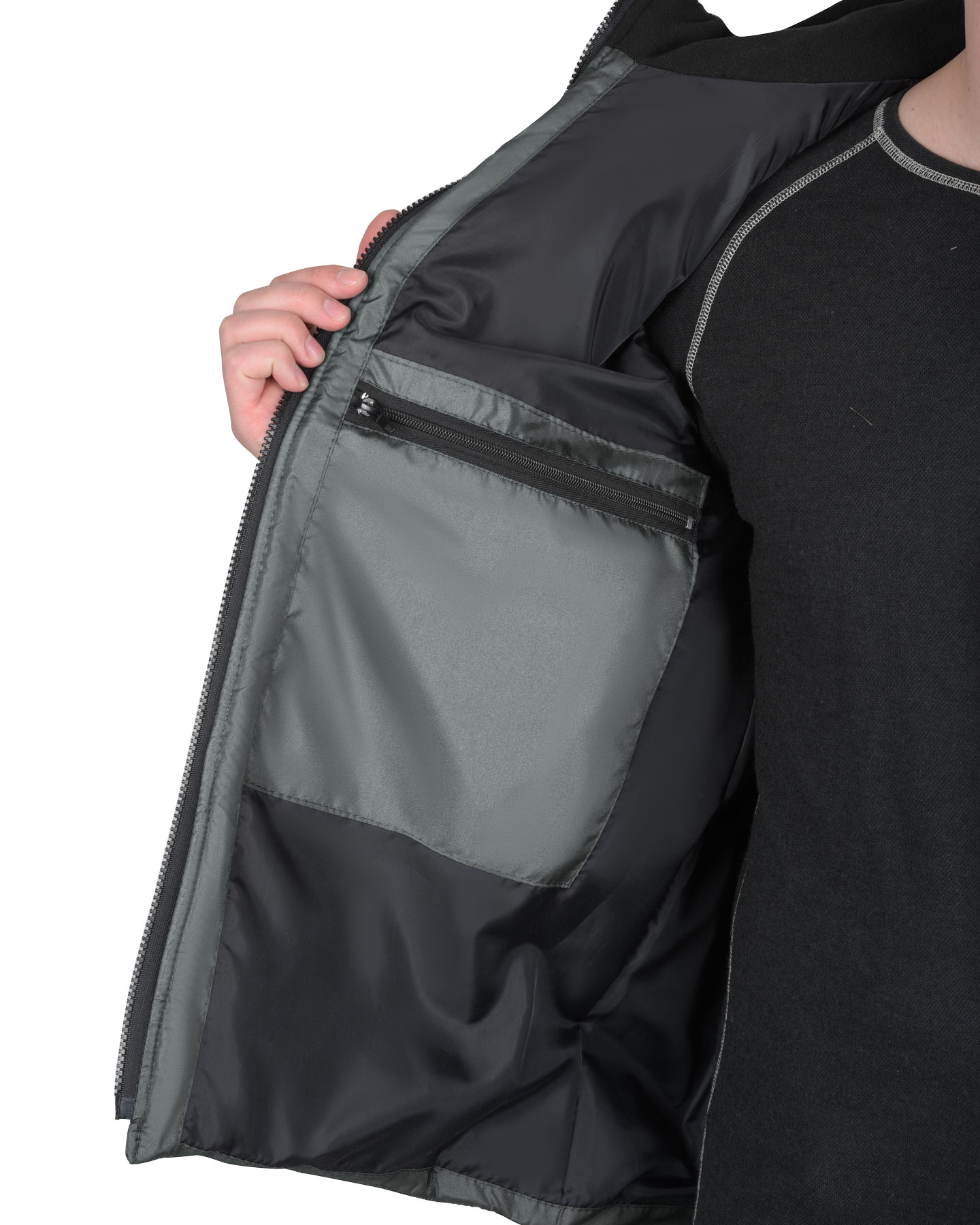 Жилет СИРИУС-УРБАН утепленный с капюшоном серый с черным Жилет СИРИУС-УРБАН утепленный с капюшоном серый с черным