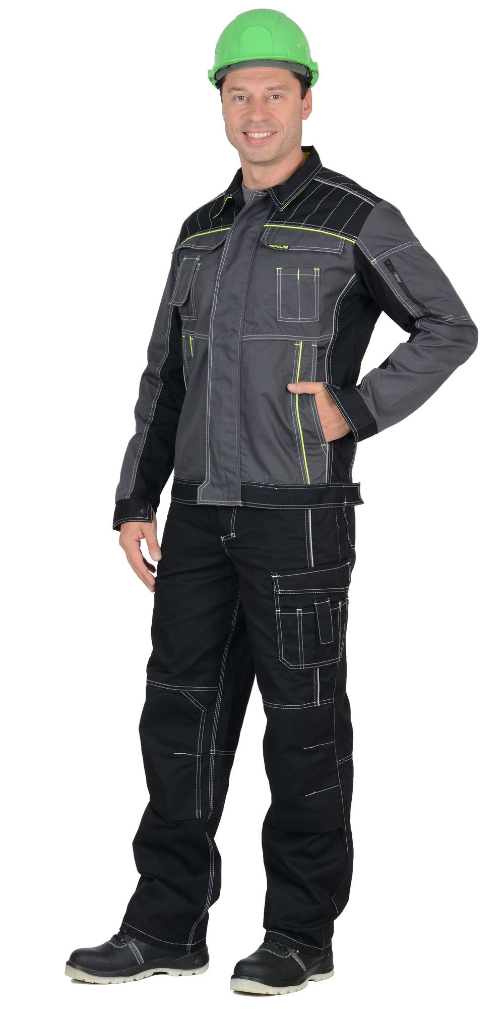 Куртка СИРИУС-ПРЕСТИЖ короткая, темно-серая с лимонным кантом Куртка СИРИУС-ПРЕСТИЖ короткая, темно-серая с лимонным кантом