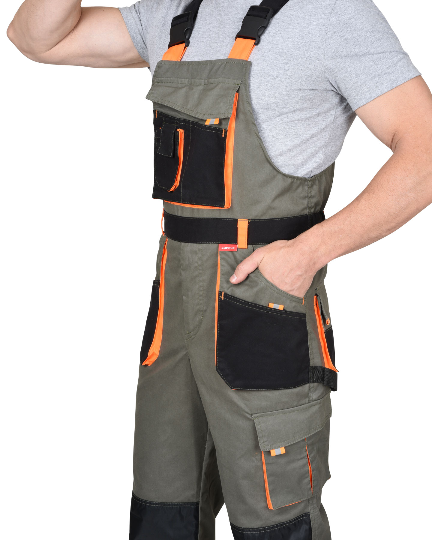 Полукомбинезон СИРИУС-МАНХЕТТЕН оливковый с оранжевым и чер. тк. мех. стрейч пл 260 г/кв.м Полукомбинезон СИРИУС-МАНХЕТТЕН оливковый с оранжевым и чер. тк. мех. стрейч пл 260 г/кв.м