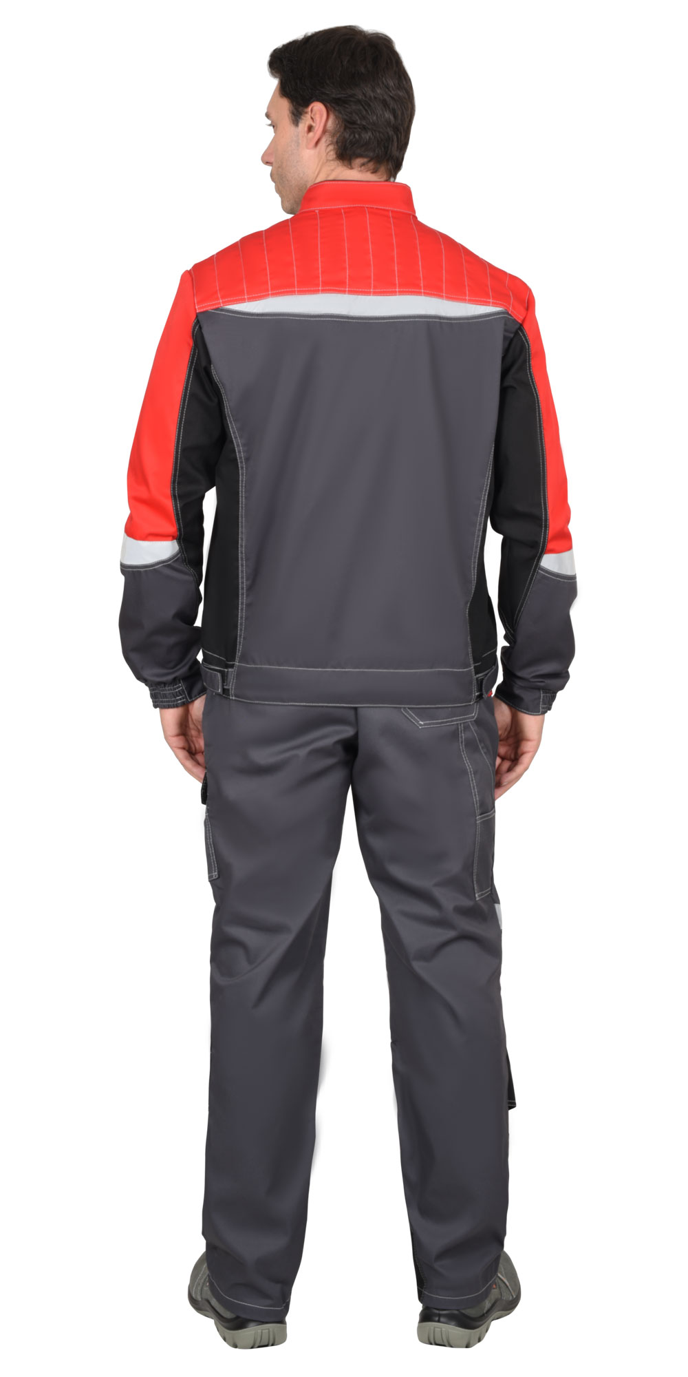 Костюм мужской летний СИРИУС-ФАВОРИТ-МЕГА куртка и полукомбинезон, серый с черным и красным, СОП Костюм мужской летний СИРИУС-ФАВОРИТ-МЕГА куртка и полукомбинезон, серый с черным и красным, СОП