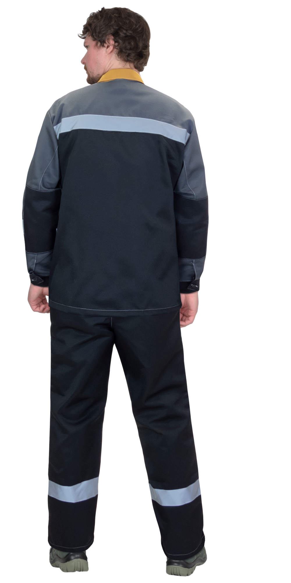 Костюм СИРИУС-ПРОФИЛЬ куртка, брюки, черный с темно-серым с горчичной отделкой и СОП Костюм СИРИУС-ПРОФИЛЬ куртка, брюки, черный с темно-серым с горчичной отделкой и СОП