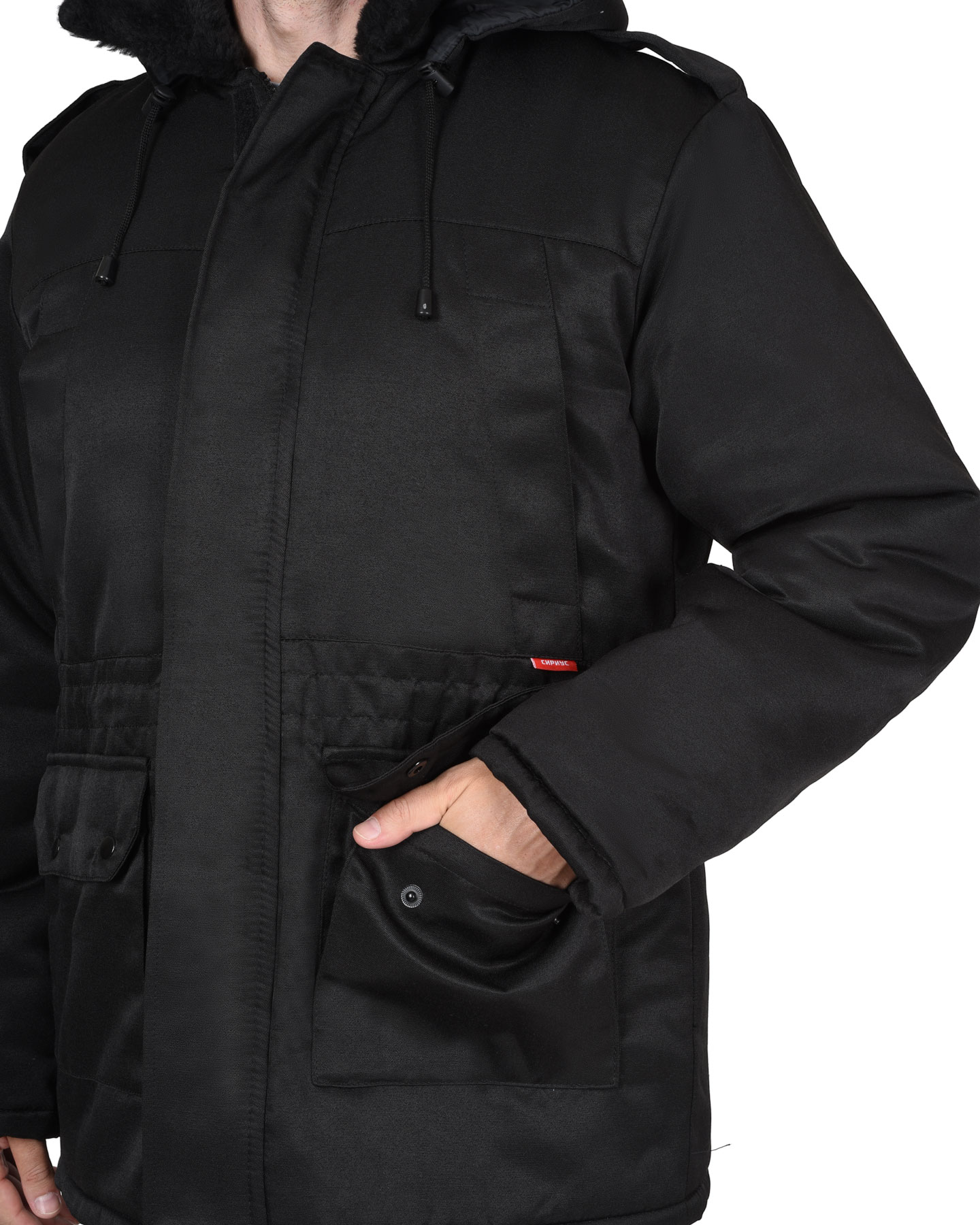 Куртка СИРИУС-БЕЗОПАСНОСТЬ зимняя удлиненная, черная Куртка СИРИУС-БЕЗОПАСНОСТЬ зимняя удлиненная, черная