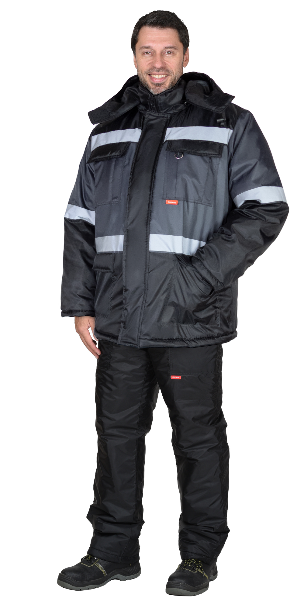 Куртка СИРИУС-ТЕРМИНАЛ зимняя, черная с темно-серым и СОП Куртка СИРИУС-ТЕРМИНАЛ зимняя, черная с темно-серым и СОП