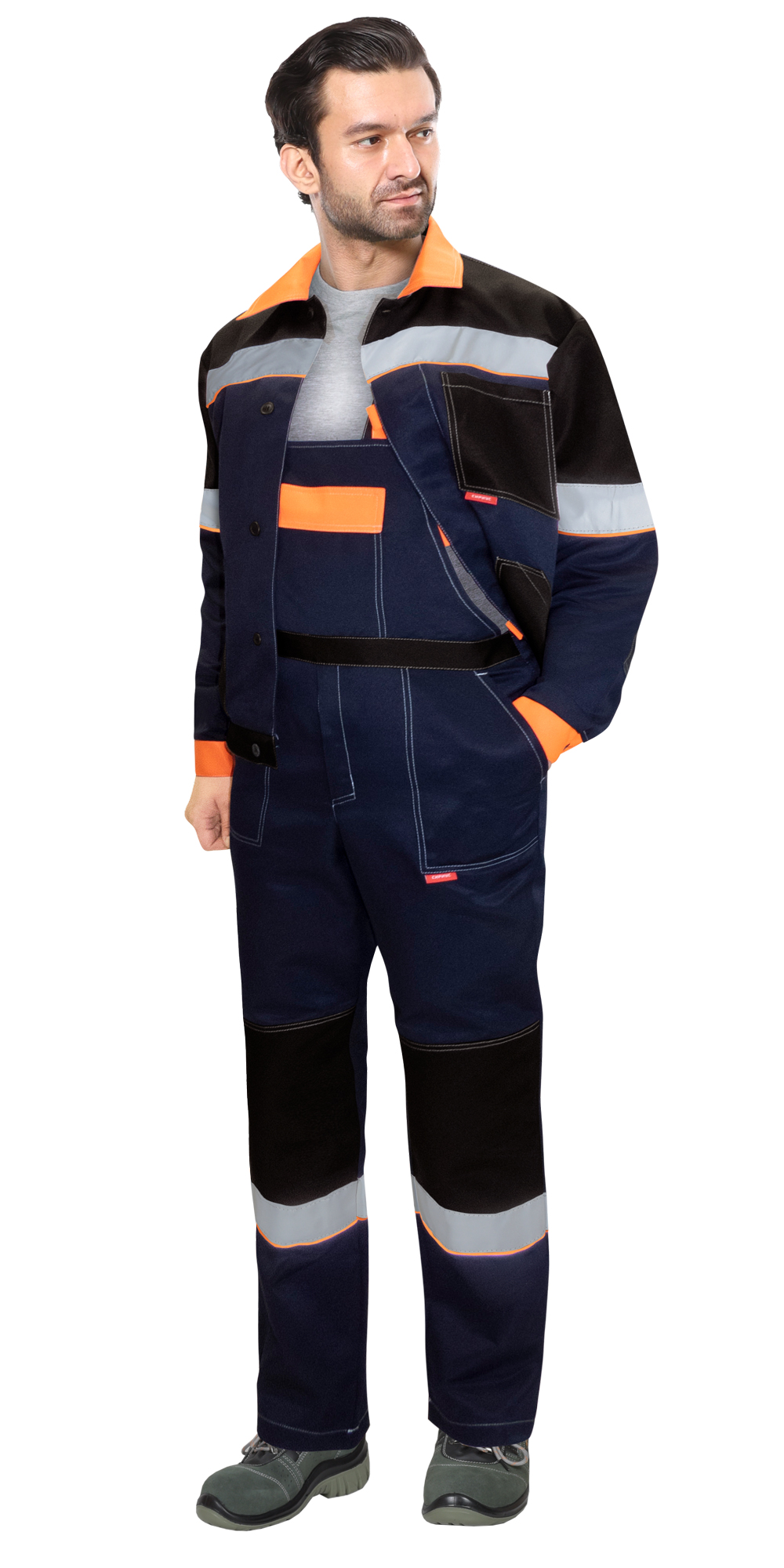 Костюм СИРИУС-ЛЕГИОНЕР куртка кор., п/к, темно-синий с черным с оранжевой отделкой и СОП Костюм СИРИУС-ЛЕГИОНЕР куртка кор., п/к, темно-синий с черным с оранжевой отделкой и СОП