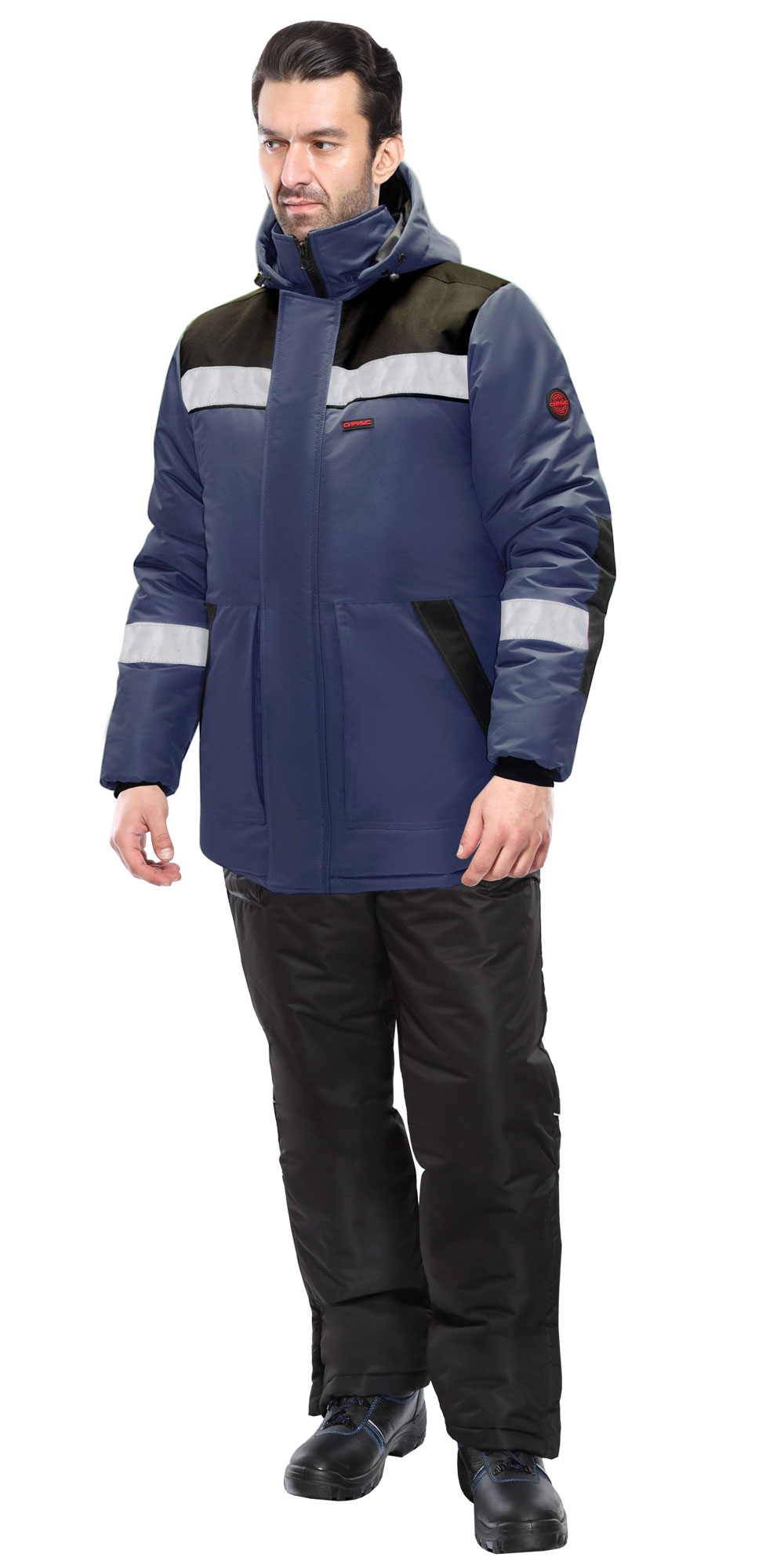 Куртка СИРИУС-КОМФОРТ зимняя, удлиненная темно-синяя с черным и СОП Куртка СИРИУС-КОМФОРТ зимняя, удлиненная темно-синяя с черным и СОП