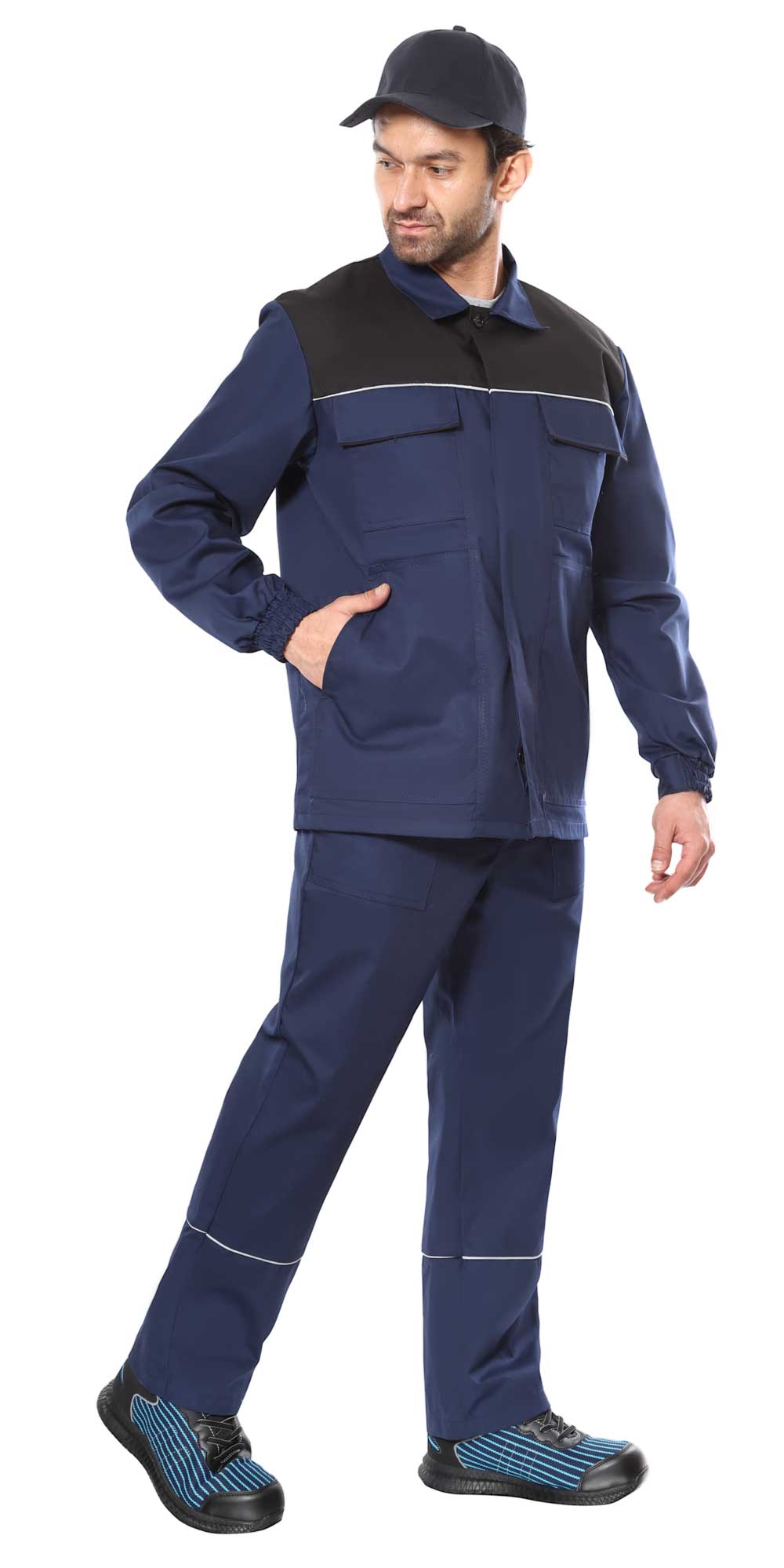 Костюм СИРИУС-МАСТЕР куртка длинная, брюки, синий с черным Костюм СИРИУС-МАСТЕР куртка длинная, брюки, синий с черным