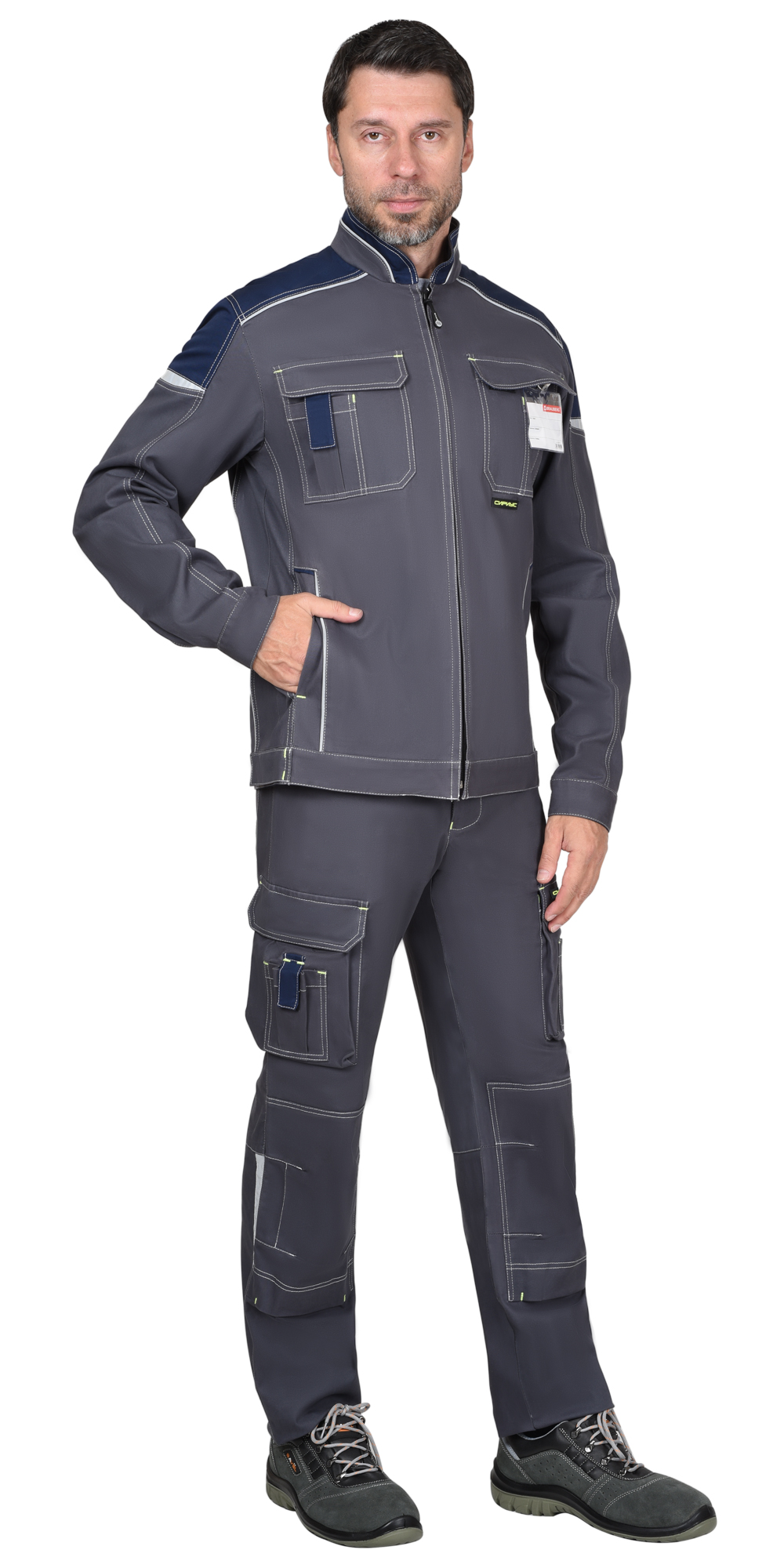 Костюм СИРИУС-ДЖЕТ куртка, брюки т-серый с синим тк. мех. стрейч с ВО Костюм СИРИУС-ДЖЕТ куртка, брюки т-серый с синим тк. мех. стрейч с ВО