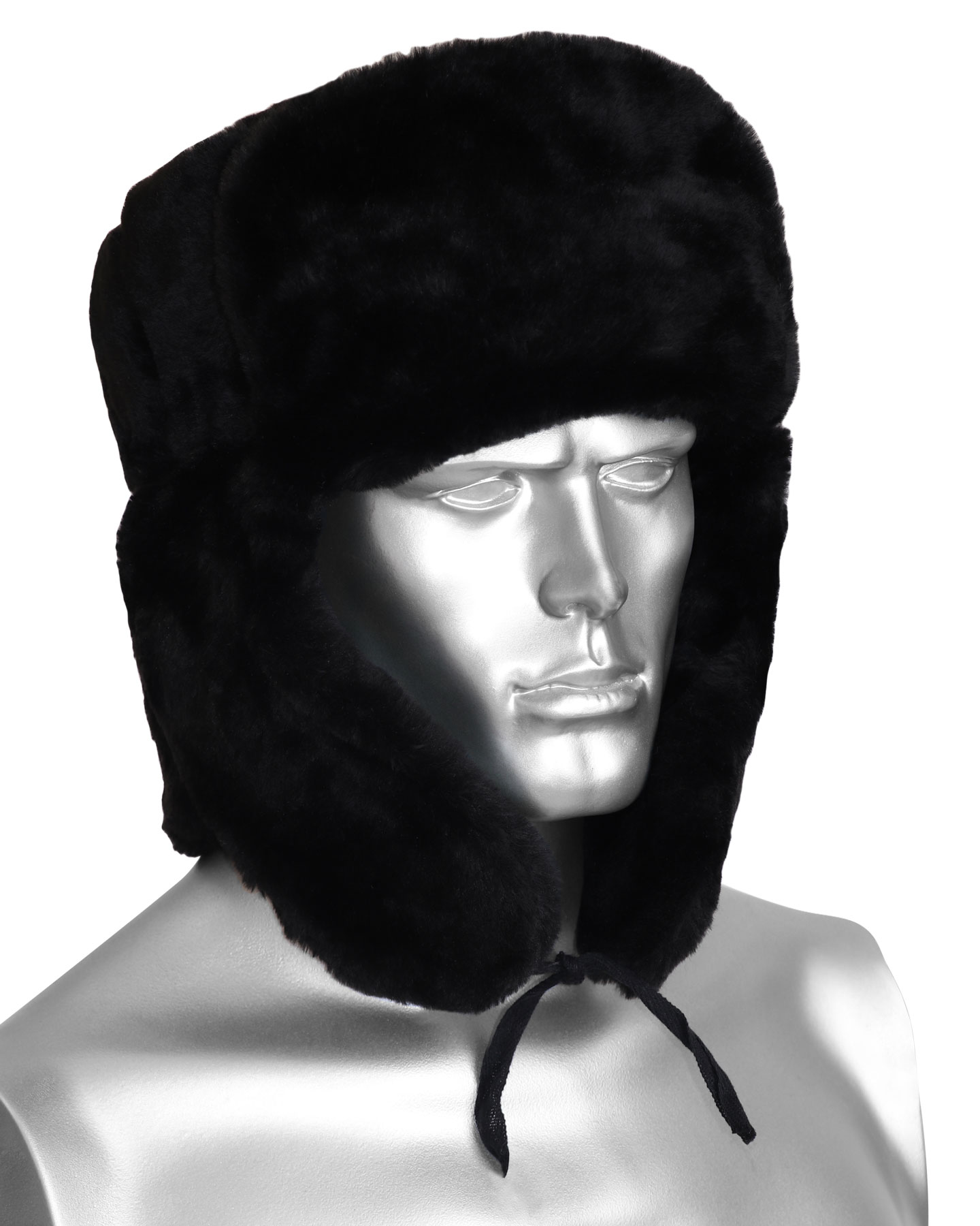 Шапка-ушанка (мутон искусственный) чёрная Шапка-ушанка (мутон искусственный) чёрная