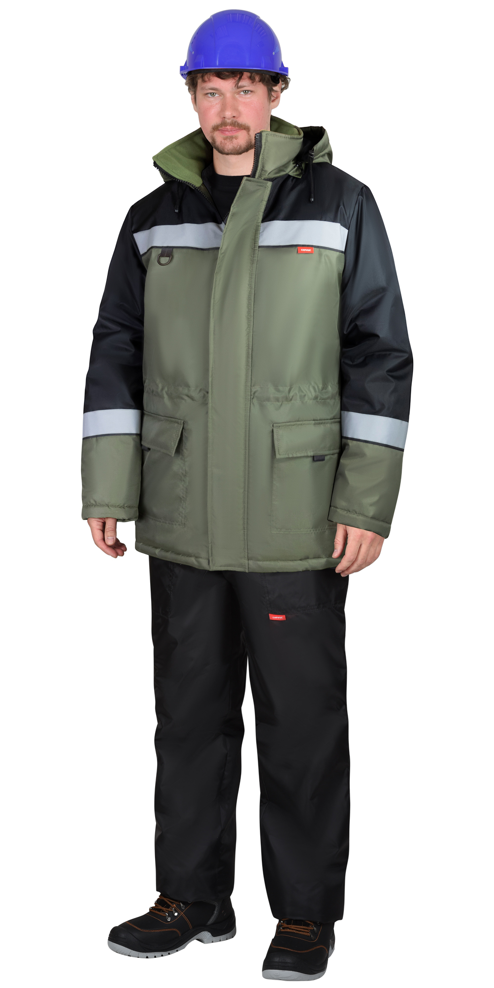 Куртка СИРИУС-БРИГАДИР зимняя мужская с капюшоном, хаки с черным и СОП Куртка СИРИУС-БРИГАДИР зимняя мужская с капюшоном, хаки с черным и СОП