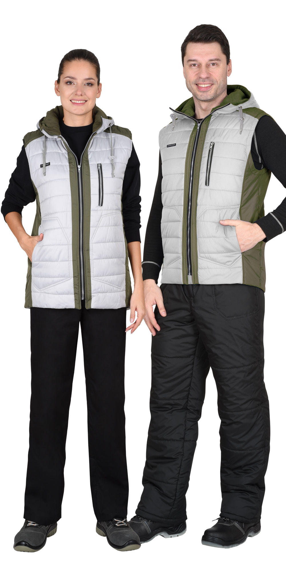 Жилет СИРИУС-УРБАН утепленный с капюшоном жемчужный с оливковым Жилет СИРИУС-УРБАН утепленный с капюшоном жемчужный с оливковым