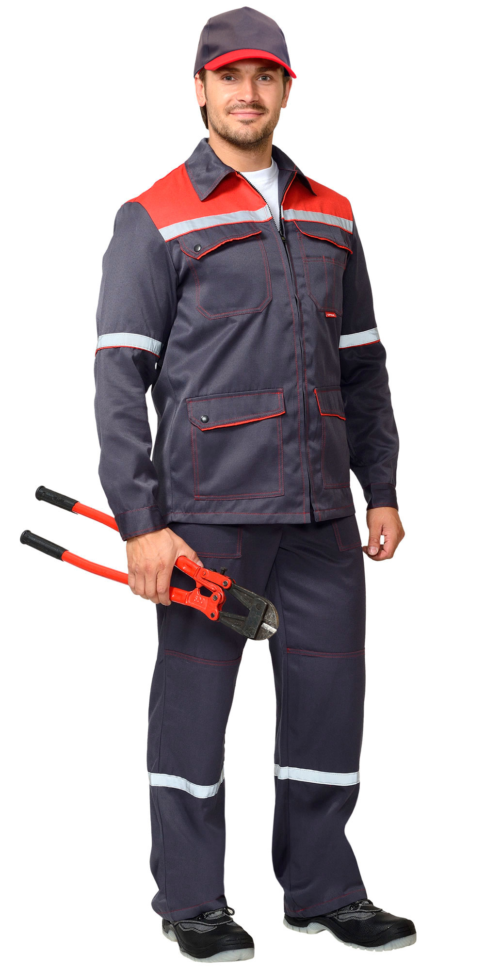 Костюм СИРИУС-МЕХАНИК куртка, брюки серый с красным и СОП Костюм СИРИУС-МЕХАНИК куртка, брюки серый с красным и СОП