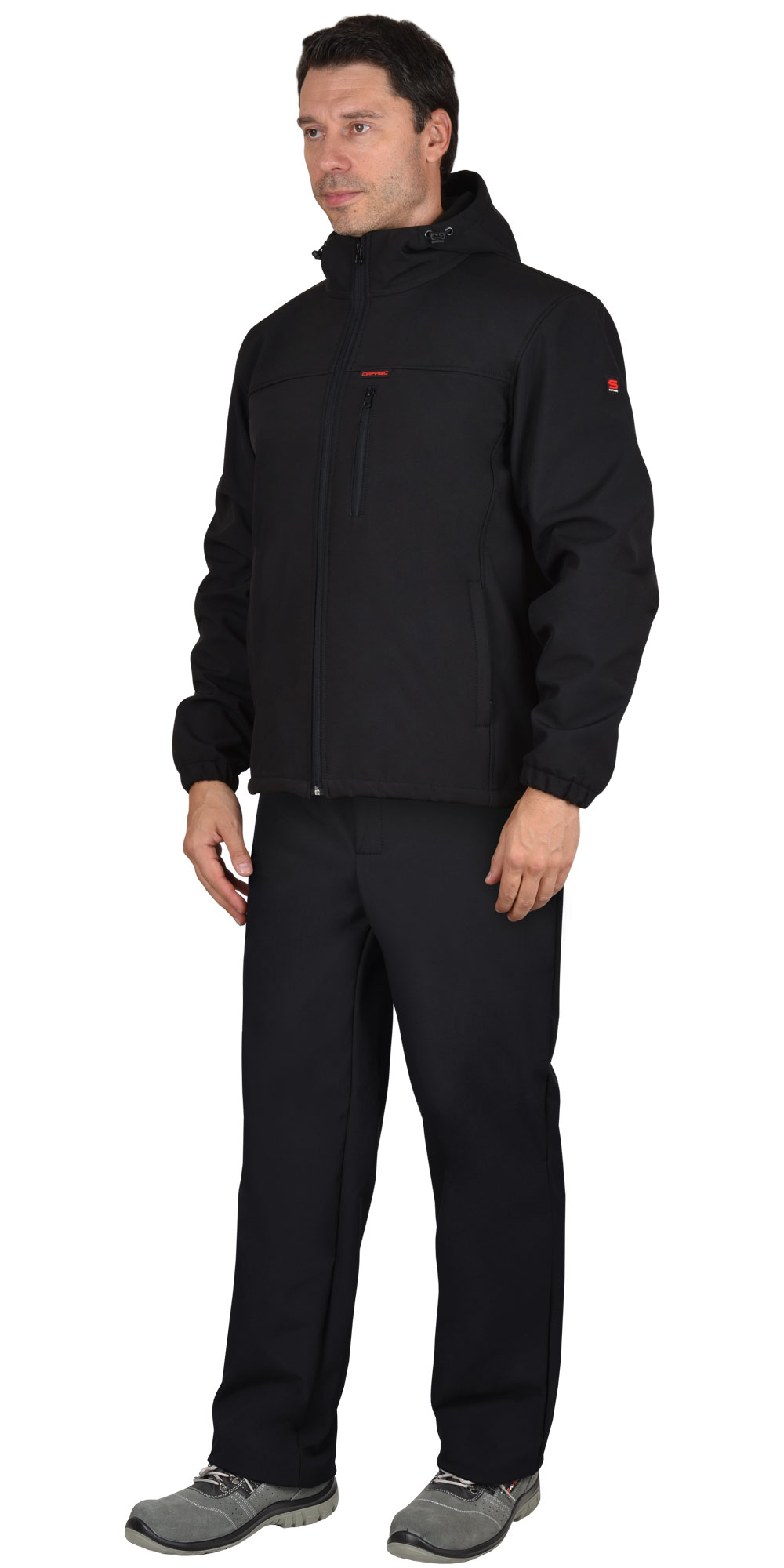 Костюм СИРИУС-АЗОВ с капюшоном черный софтшелл пл 350 г/кв.м Костюм СИРИУС-АЗОВ с капюшоном черный софтшелл пл 350 г/кв.м