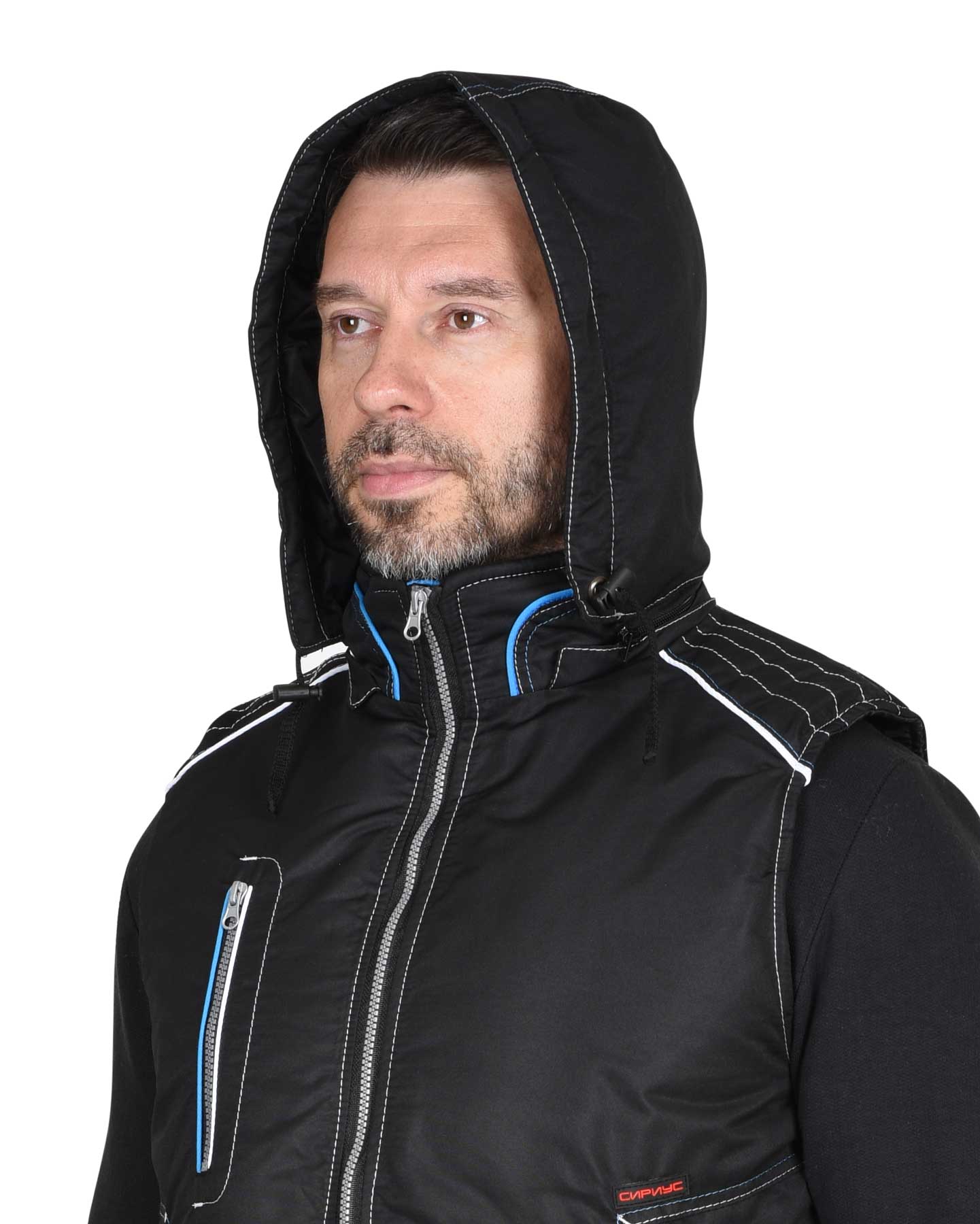 Жилет СИРИУС-АЛЕКС утепленный с капюшоном чёрный Жилет СИРИУС-АЛЕКС утепленный с капюшоном чёрный