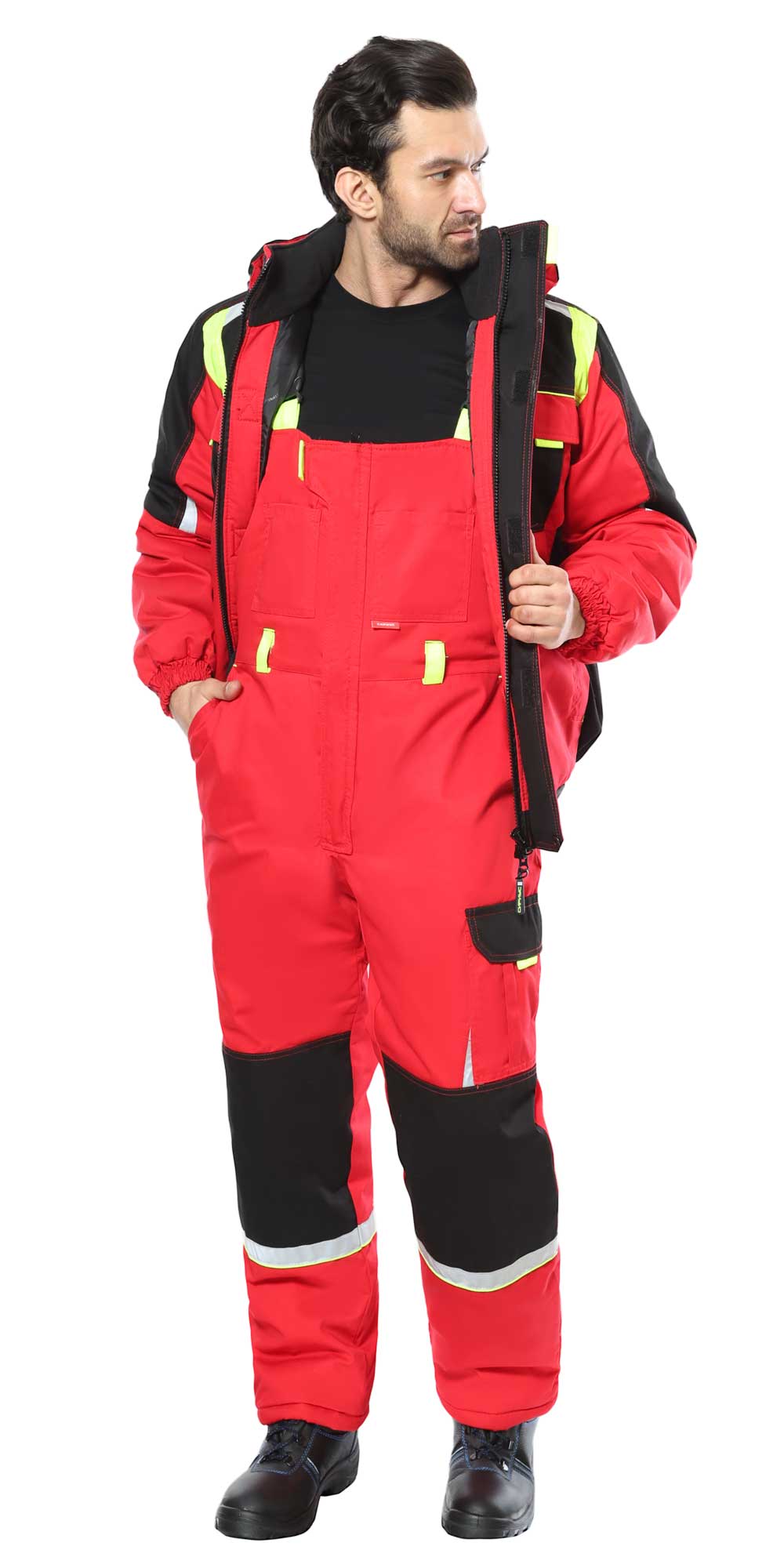 Костюм СИРИУС-СТАН куртка, п/к, красный с черным и лимонной отделкой Костюм СИРИУС-СТАН куртка, п/к, красный с черным и лимонной отделкой