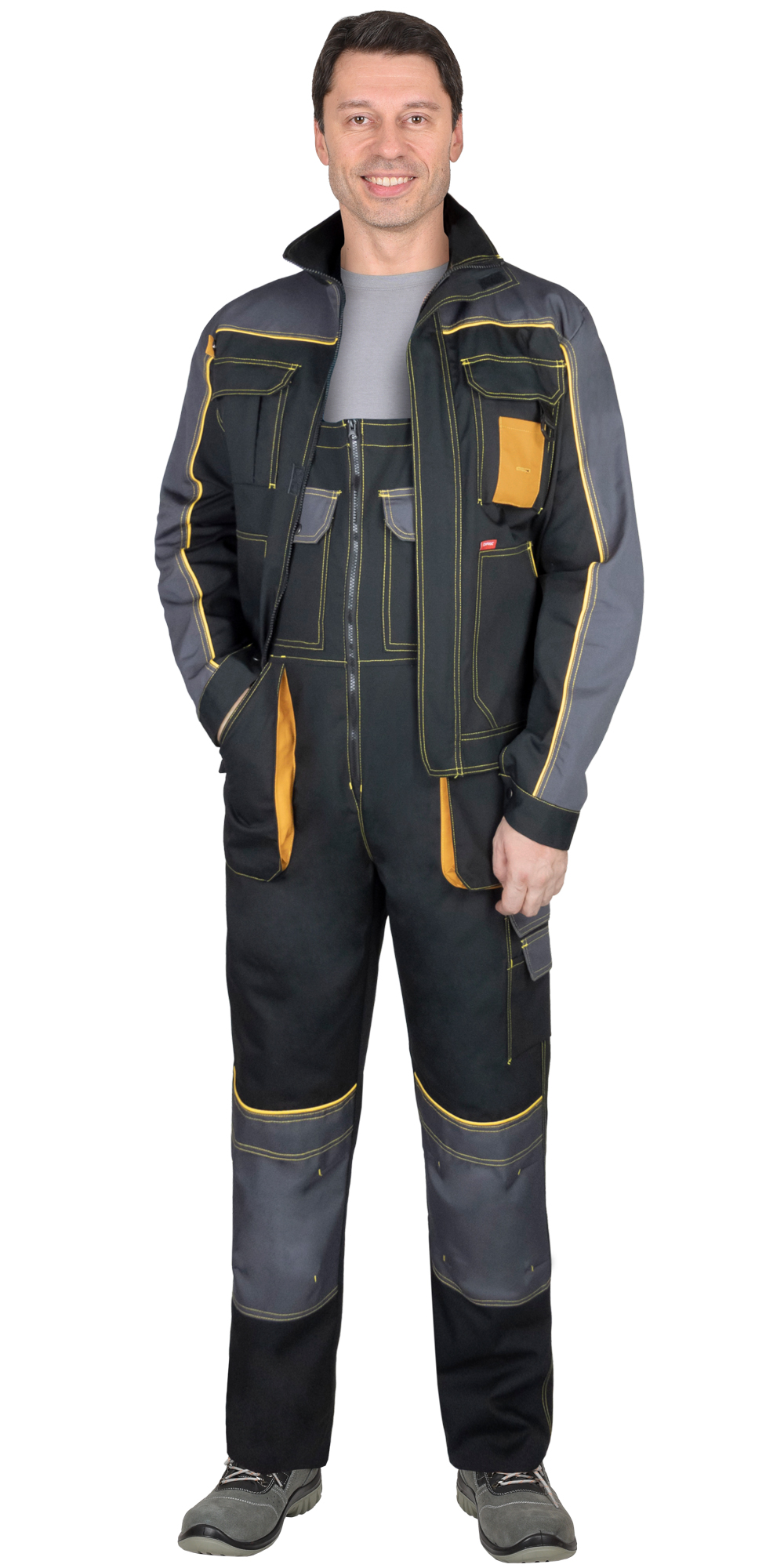 Костюм СИРИУС-АГАТ куртка, полукомбинезон, черный с темно-серым Костюм СИРИУС-АГАТ куртка, полукомбинезон, черный с темно-серым