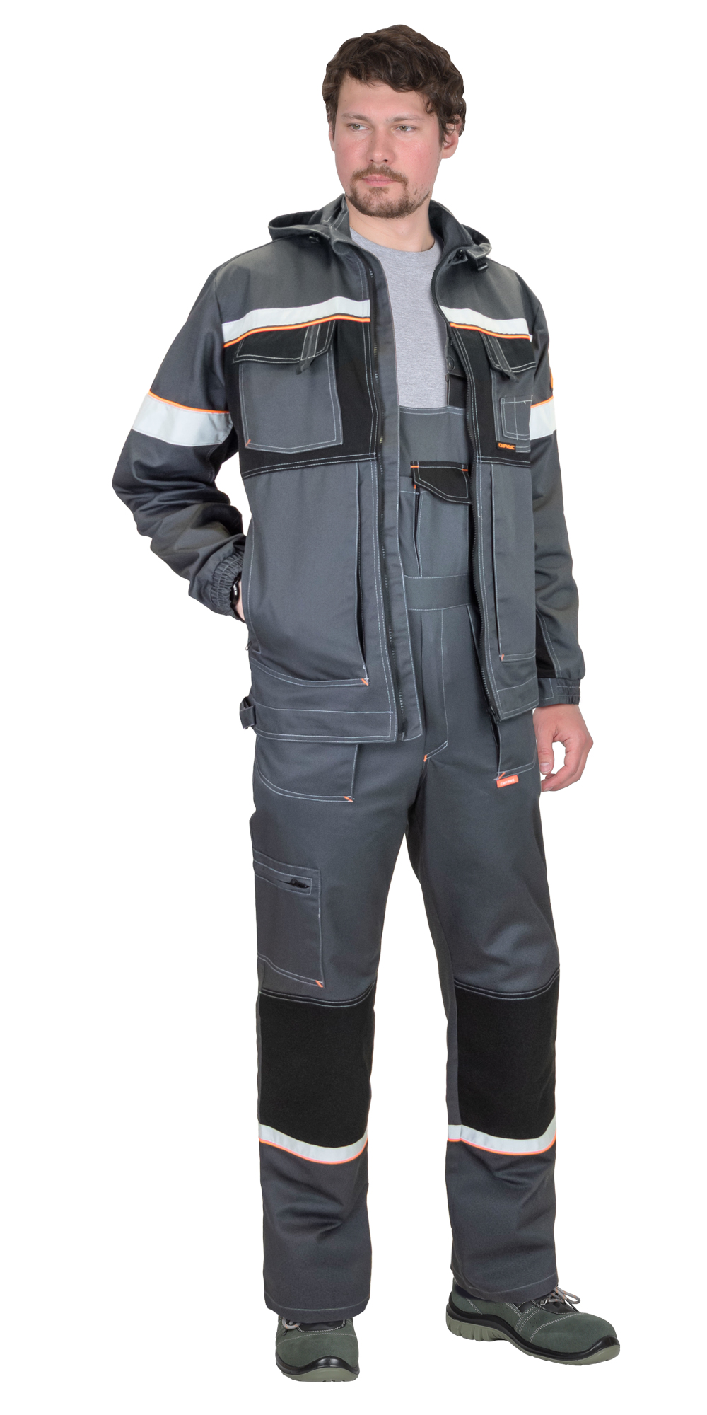 Костюм СИРИУС-РОДОС куртка, полукомбинезон, темно-серый с черным Костюм СИРИУС-РОДОС куртка, полукомбинезон, темно-серый с черным