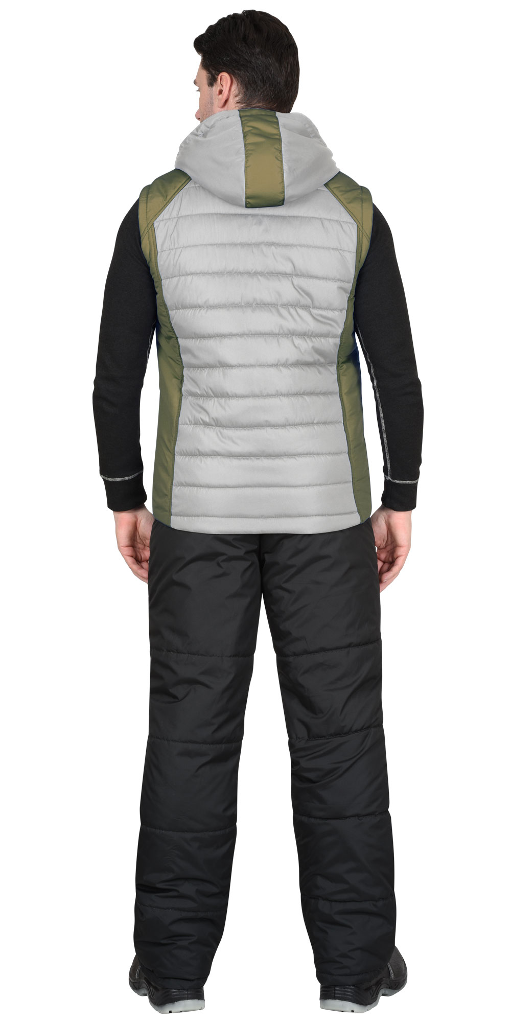 Жилет СИРИУС-УРБАН утепленный с капюшоном жемчужный с оливковым Жилет СИРИУС-УРБАН утепленный с капюшоном жемчужный с оливковым