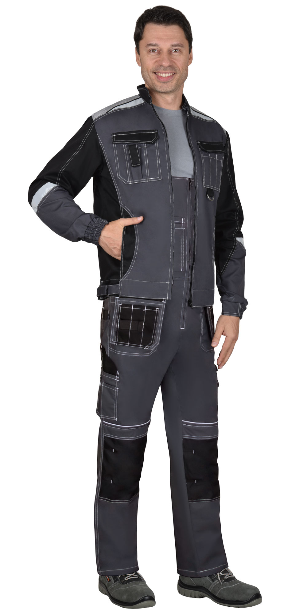 Костюм СИРИУС-МЕГА-ПРЕСТИЖ-Л куртка, п/к, темно-серый с черным Костюм СИРИУС-МЕГА-ПРЕСТИЖ-Л куртка, п/к, темно-серый с черным